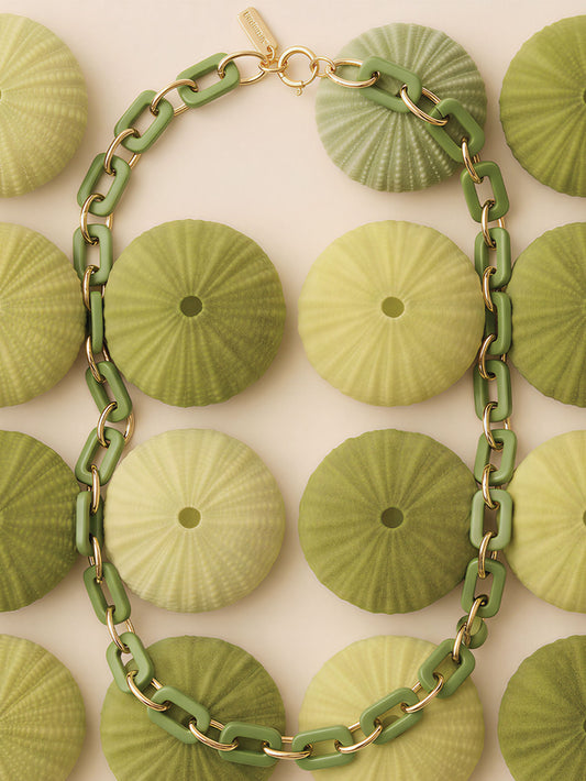 Chain Link Necklace by J.McLaughlin featuring green and gold links, showcasing effortlessly stylish and enduring designs from a legacy of timeless fashion at a destination for defining style. Life, Well-Lived.
