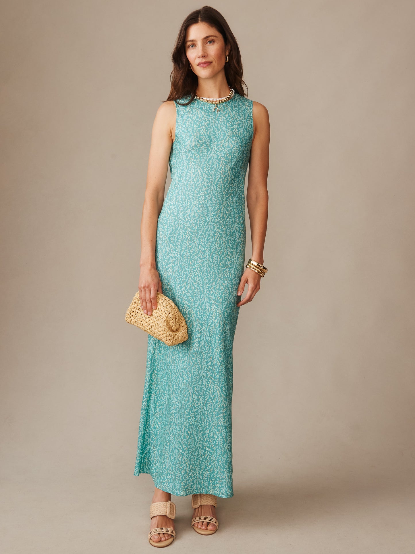 A model wears the Hadley Silk Blend Dress in Mini Sea Vine Bias by J.McLaughlin, showcasing effortlessly stylish, enduring designs with innovative fabrics for a legacy of timeless fashion. A destination for defining style. Life, Well-Lived.