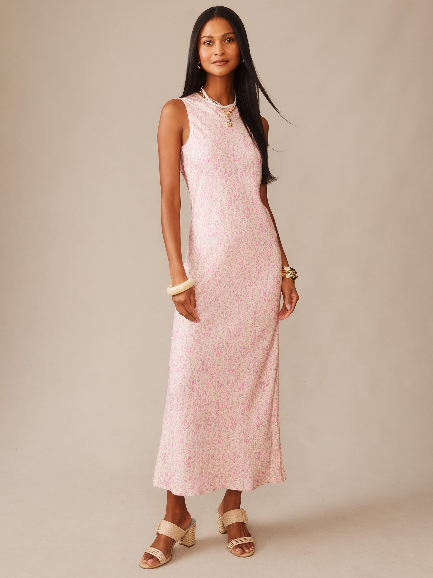 A graceful model wears the Hadley Silk Blend Dress in Mini Sea Vine Bias by J.McLaughlin, showcasing effortlessly stylish, enduring designs crafted from innovative fabrics.