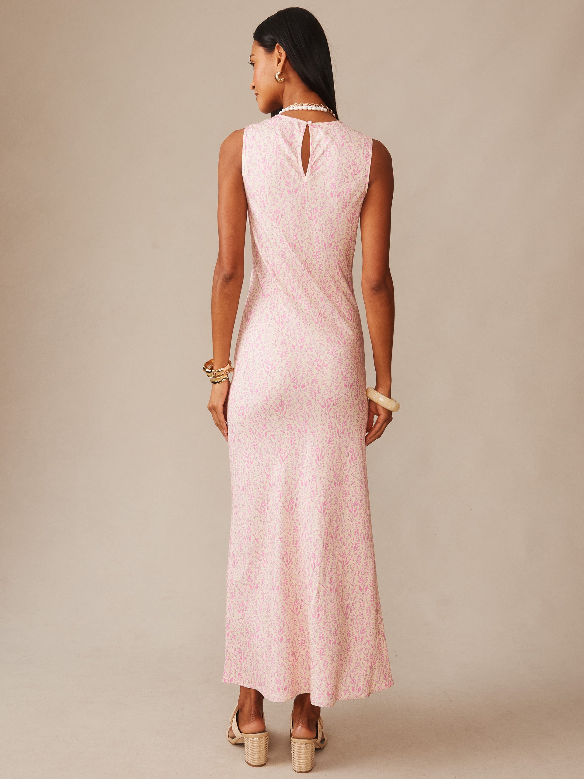 Woman wearing Hadley Silk Blend Dress in Mini Sea Vine Bias by J.McLaughlin, showcasing an effortlessly stylish and enduring design with innovative fabric, embodying a legacy of timeless fashion. A destination for defining style. Life, Well-Lived.