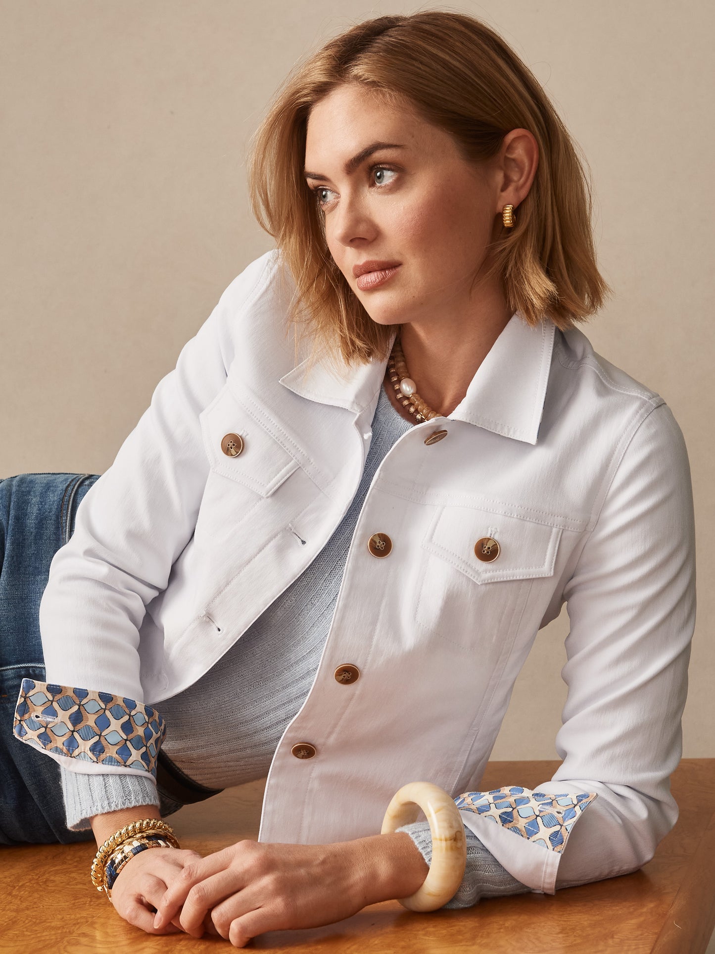 J.McLaughlin Haven jacket in white made with amalia cloth.