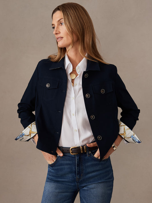 J.McLaughlin Haven jacket in navy made with amelia cloth.