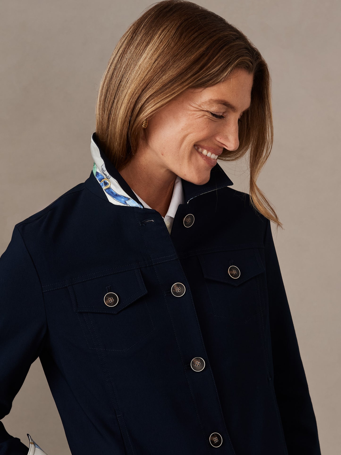J.McLaughlin Haven jacket in navy made with amelia cloth.
