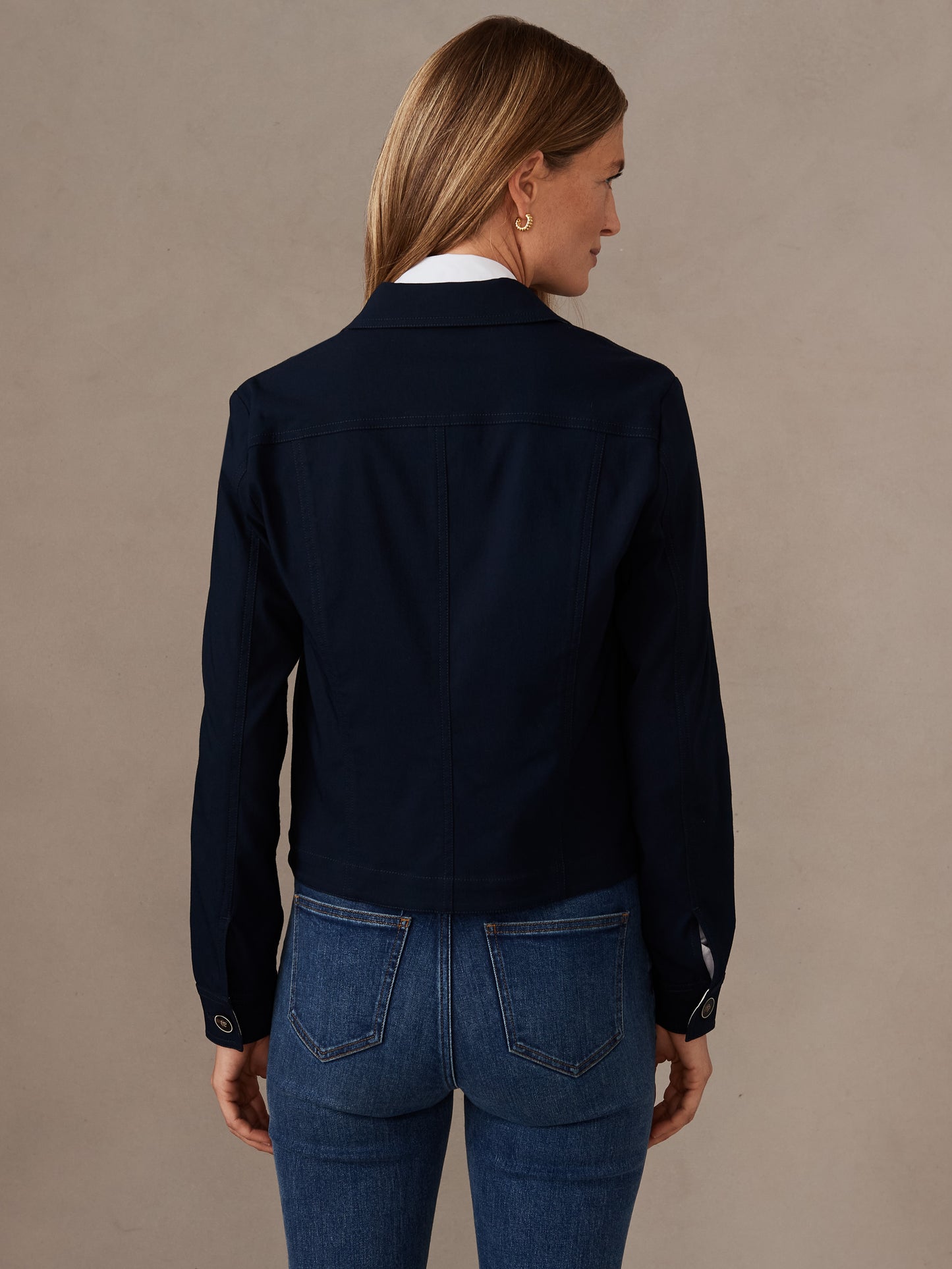 J.McLaughlin Haven jacket in navy made with amelia cloth.