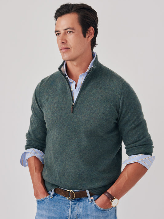 J.McLaughlin Henry sweater in deep forest made with cashmere.