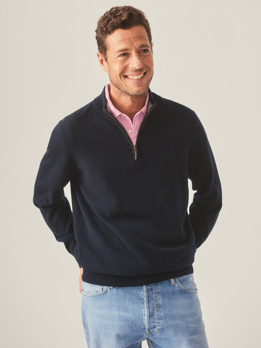 J.McLaughlin Henry sweater in dark navy made with cashmere.