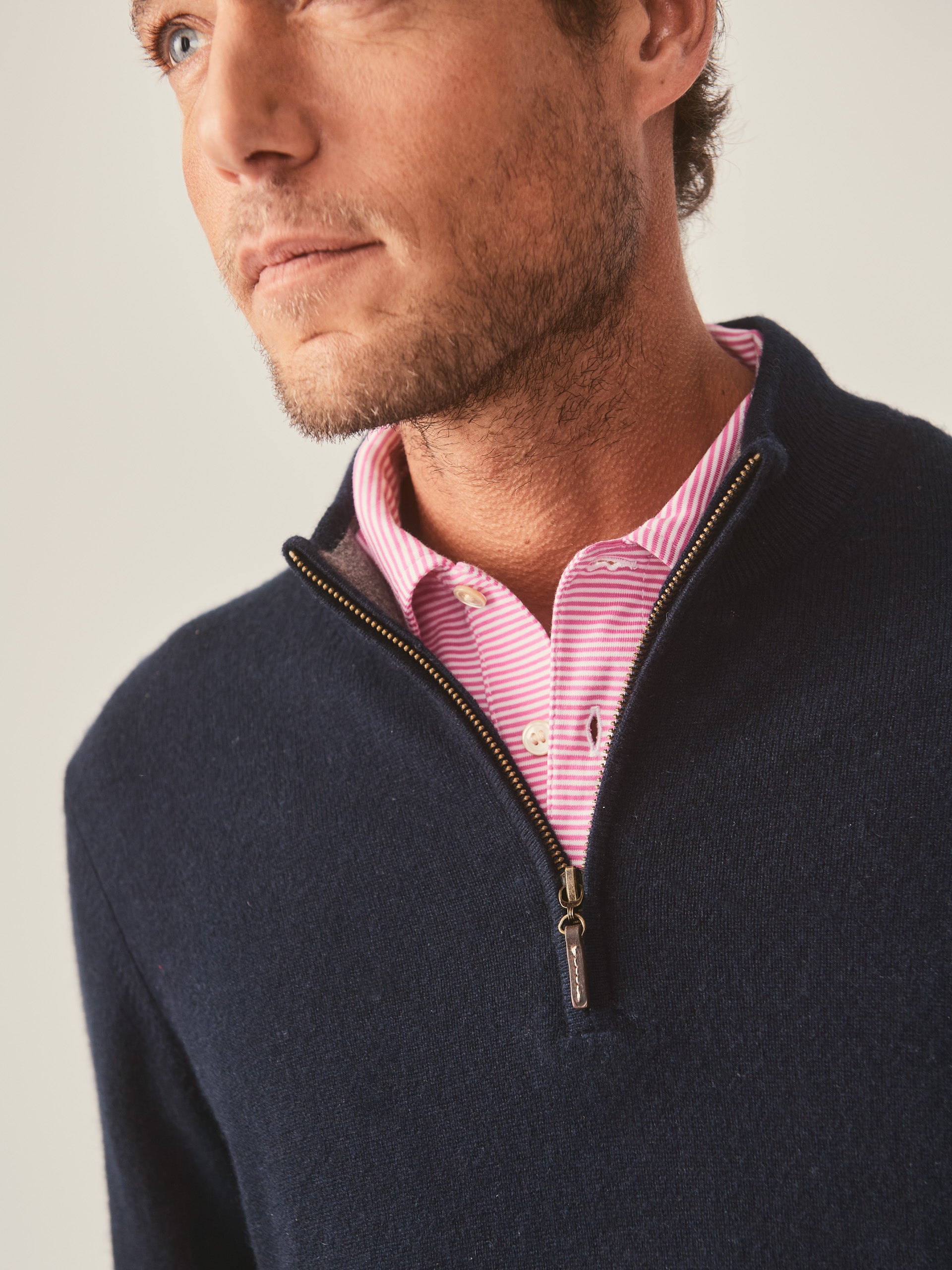 J.McLaughlin Henry sweater in dark navy made with cashmere.