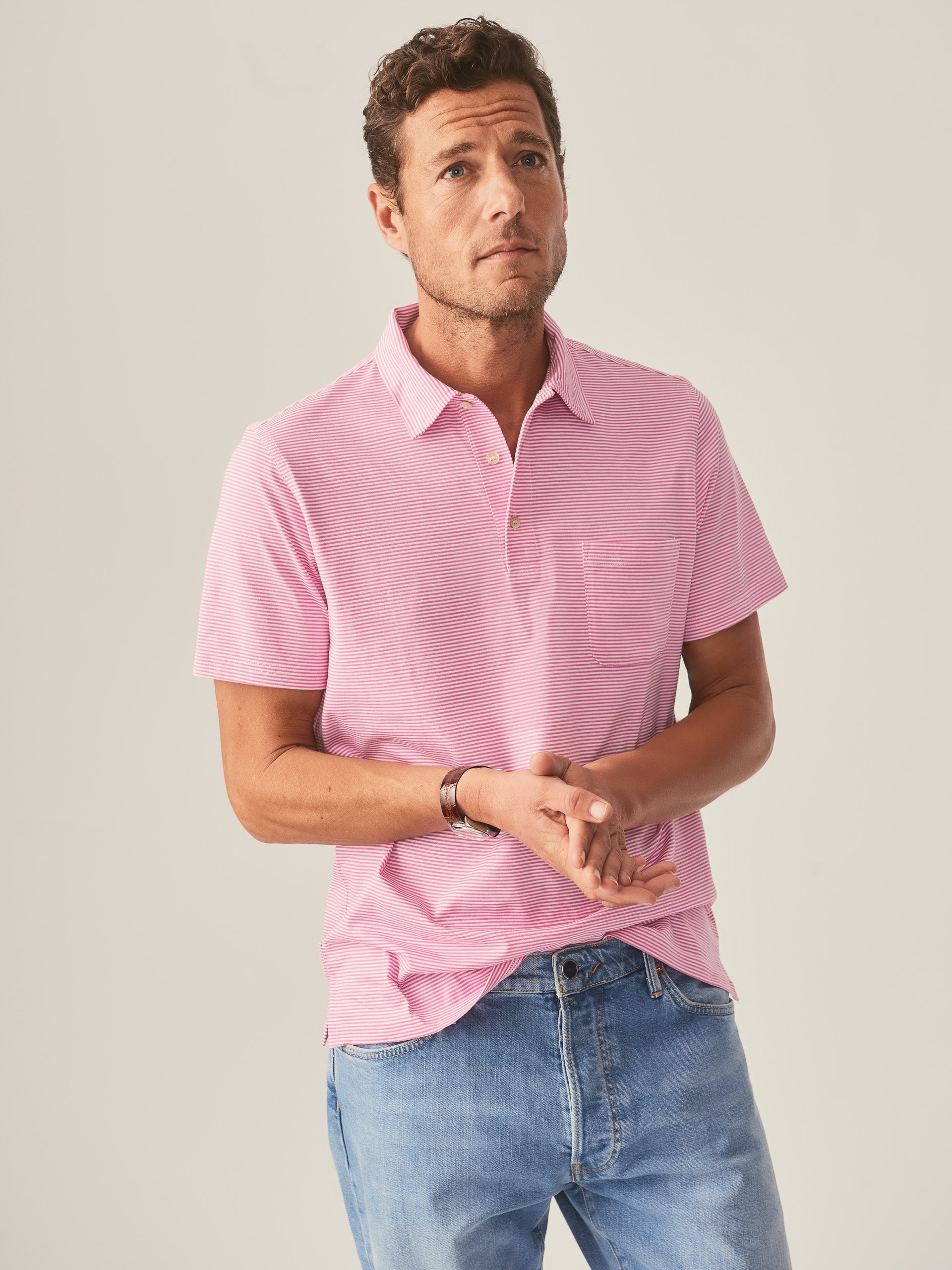 J.McLaughlin Callahan polo in rich desire/white made with cotton.