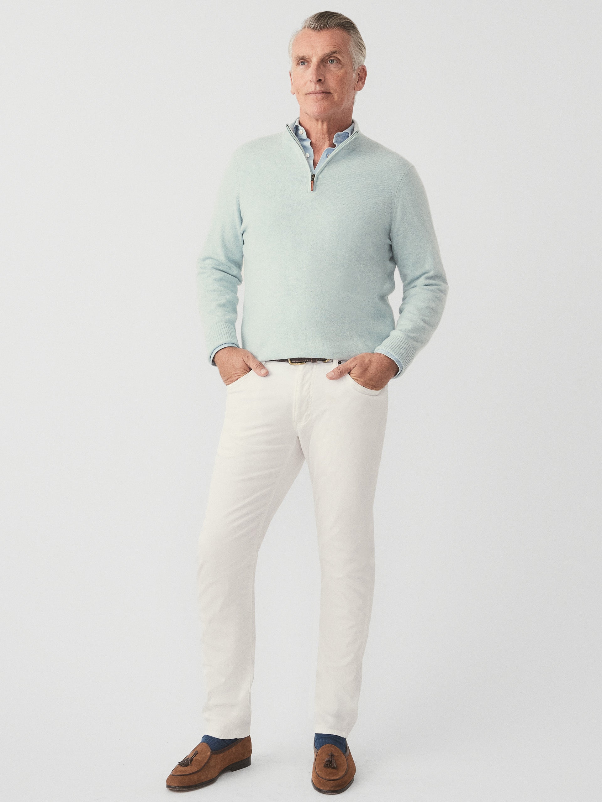 J.McLaughlin Henry sweater in heather aqua made with cashmere