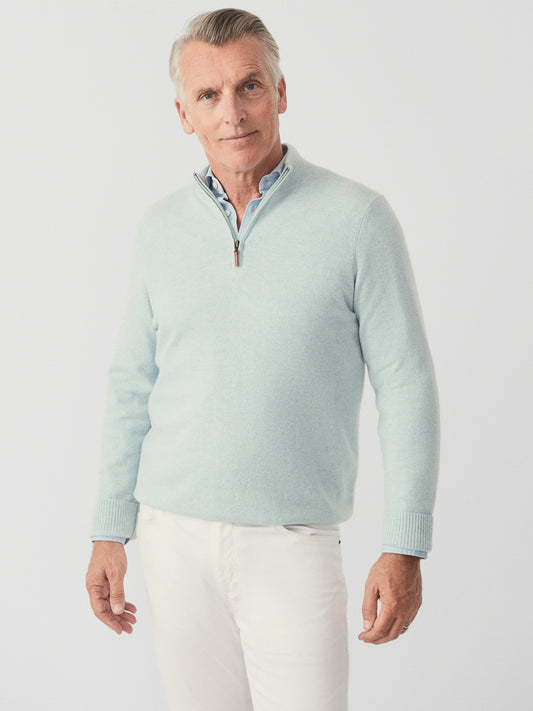 J.McLaughlin Henry sweater in heather aqua made with cashmere