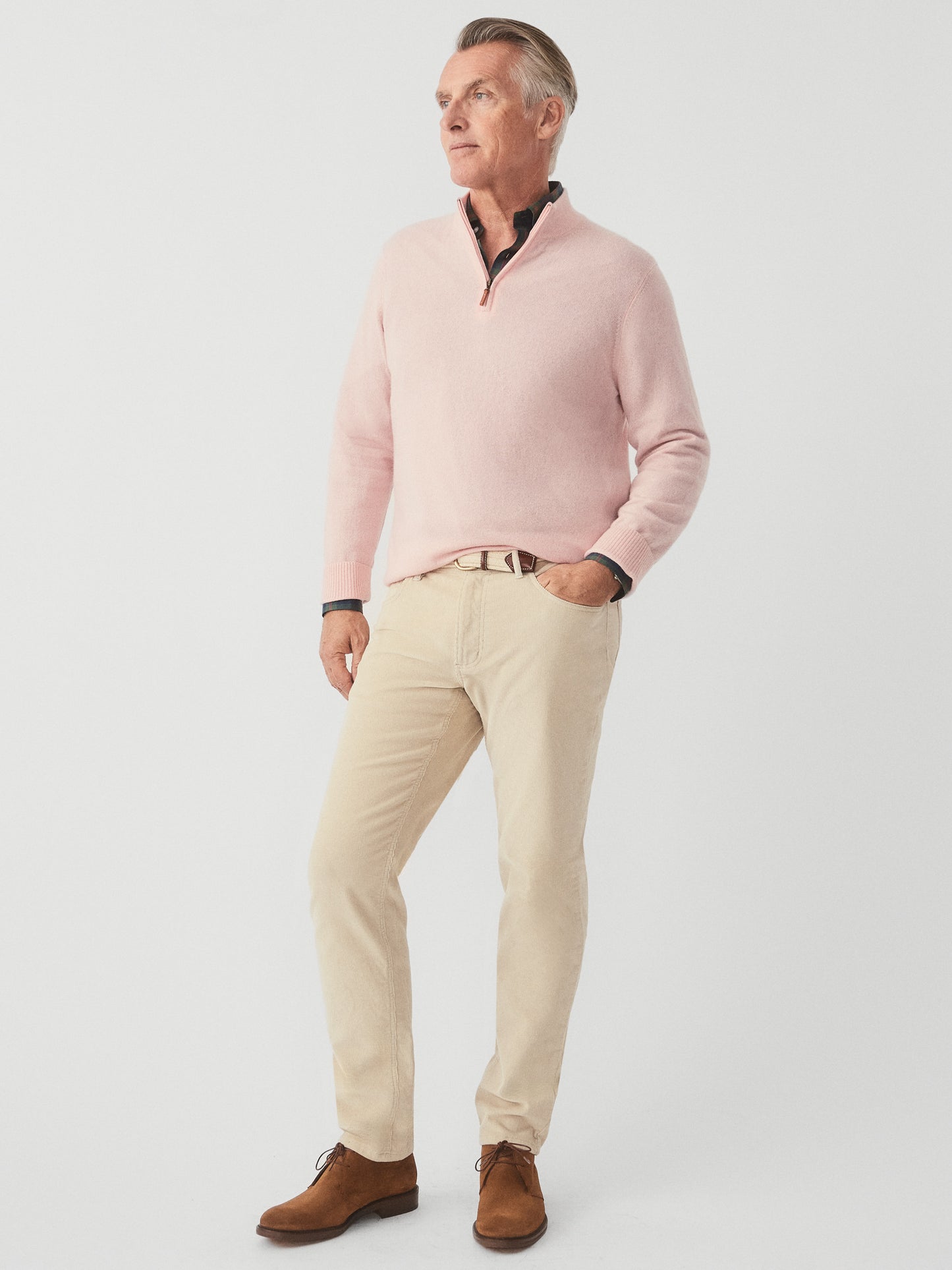 J.McLaughlin Henry sweater in heather pink made with cashmere