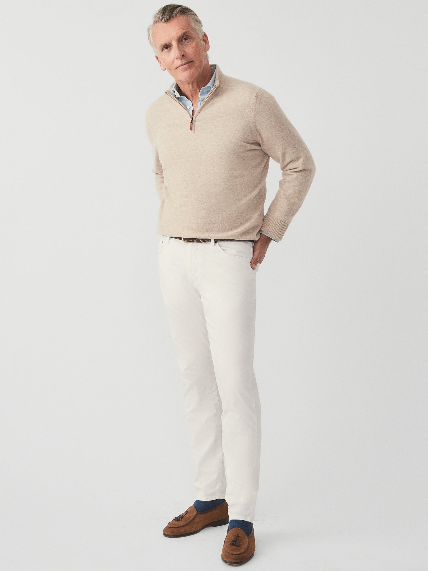 J.McLaughlin Henry sweater in  heather oatmeal made with cashmere