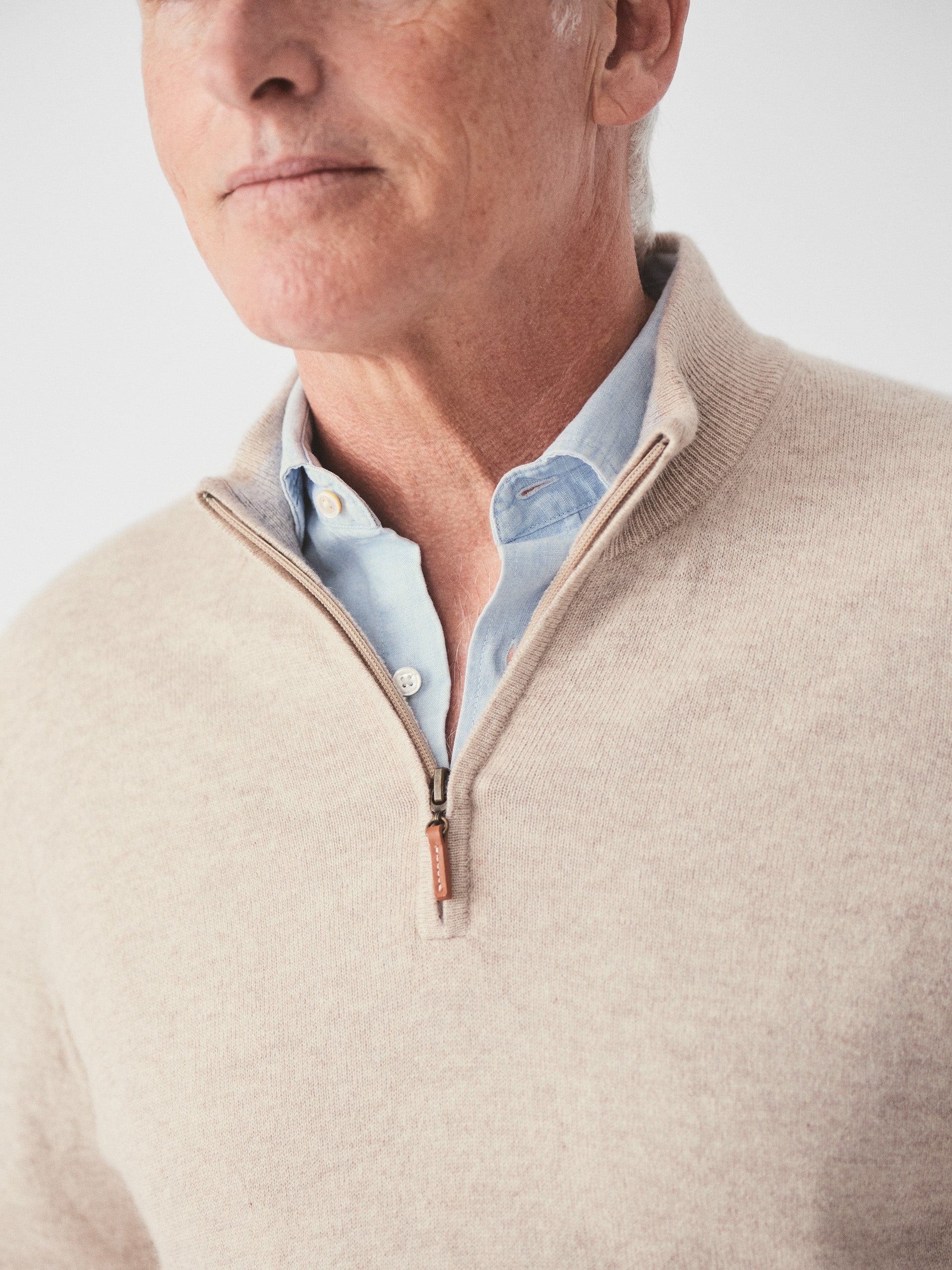 J.McLaughlin Henry sweater in  heather oatmeal made with cashmere