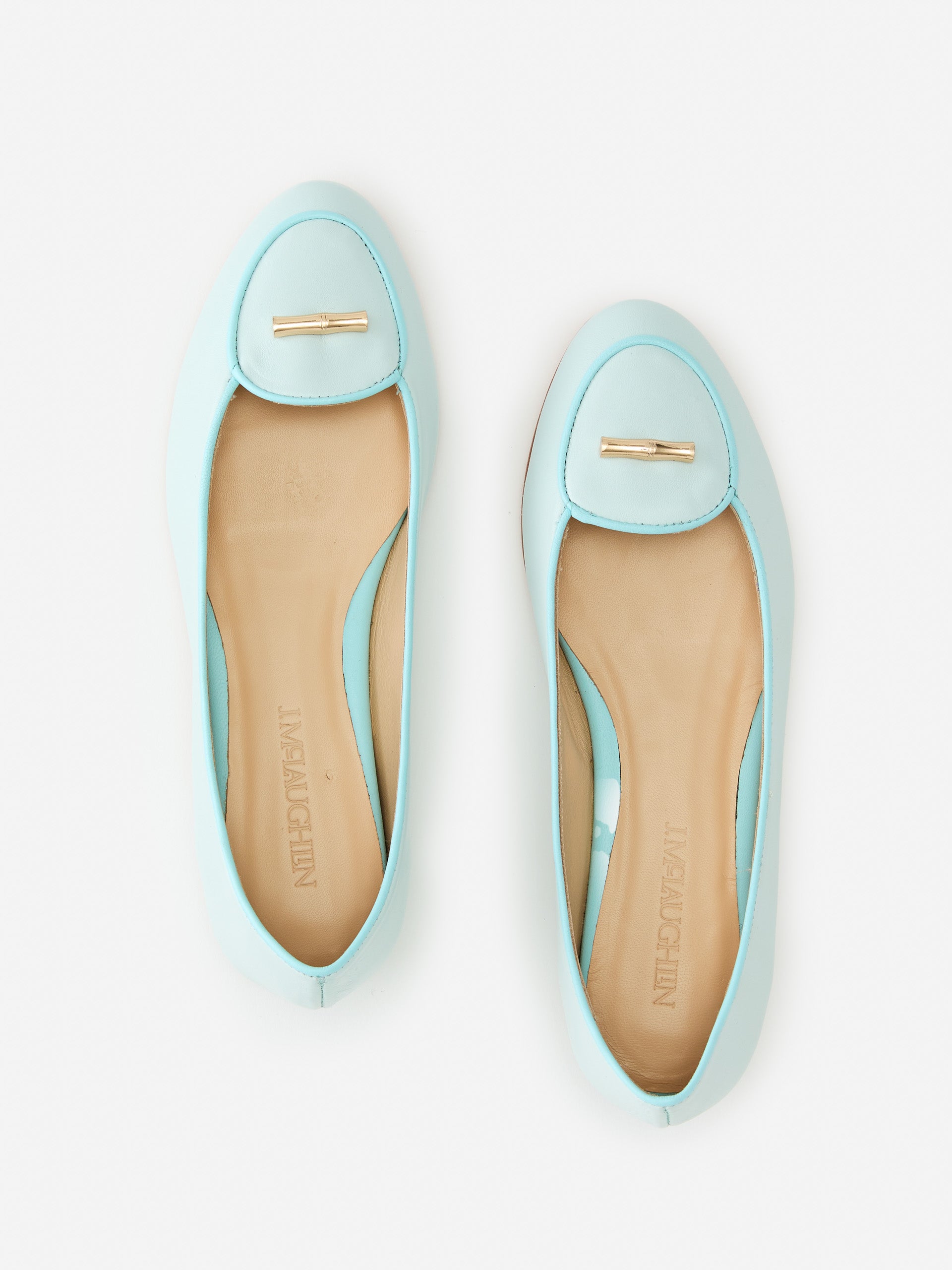 J.McLaughlin Hollis flats in light aqua made with lamb nappa leather. 