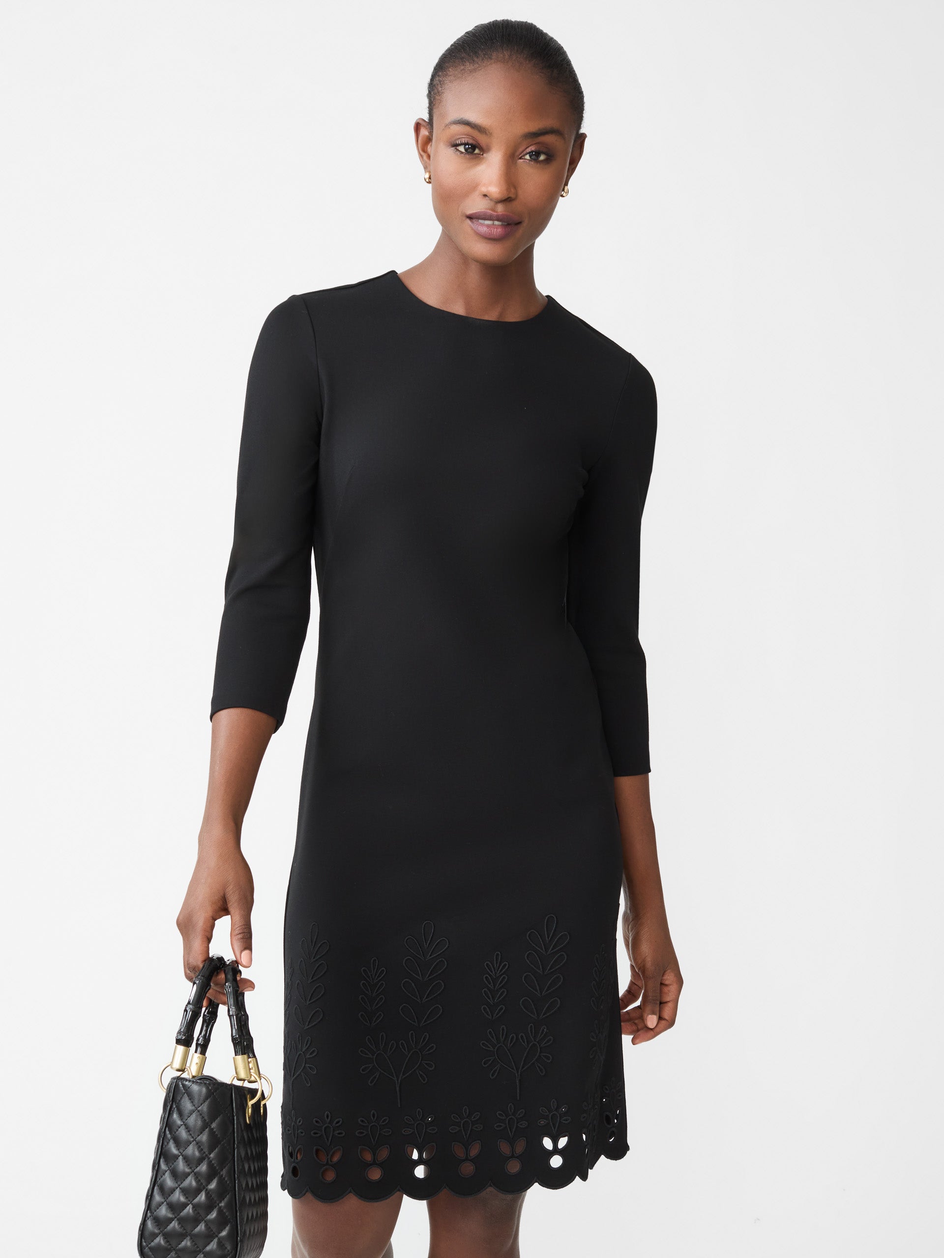 J.McLaughlin Indira dress in black made with Bainbridge Cloth.