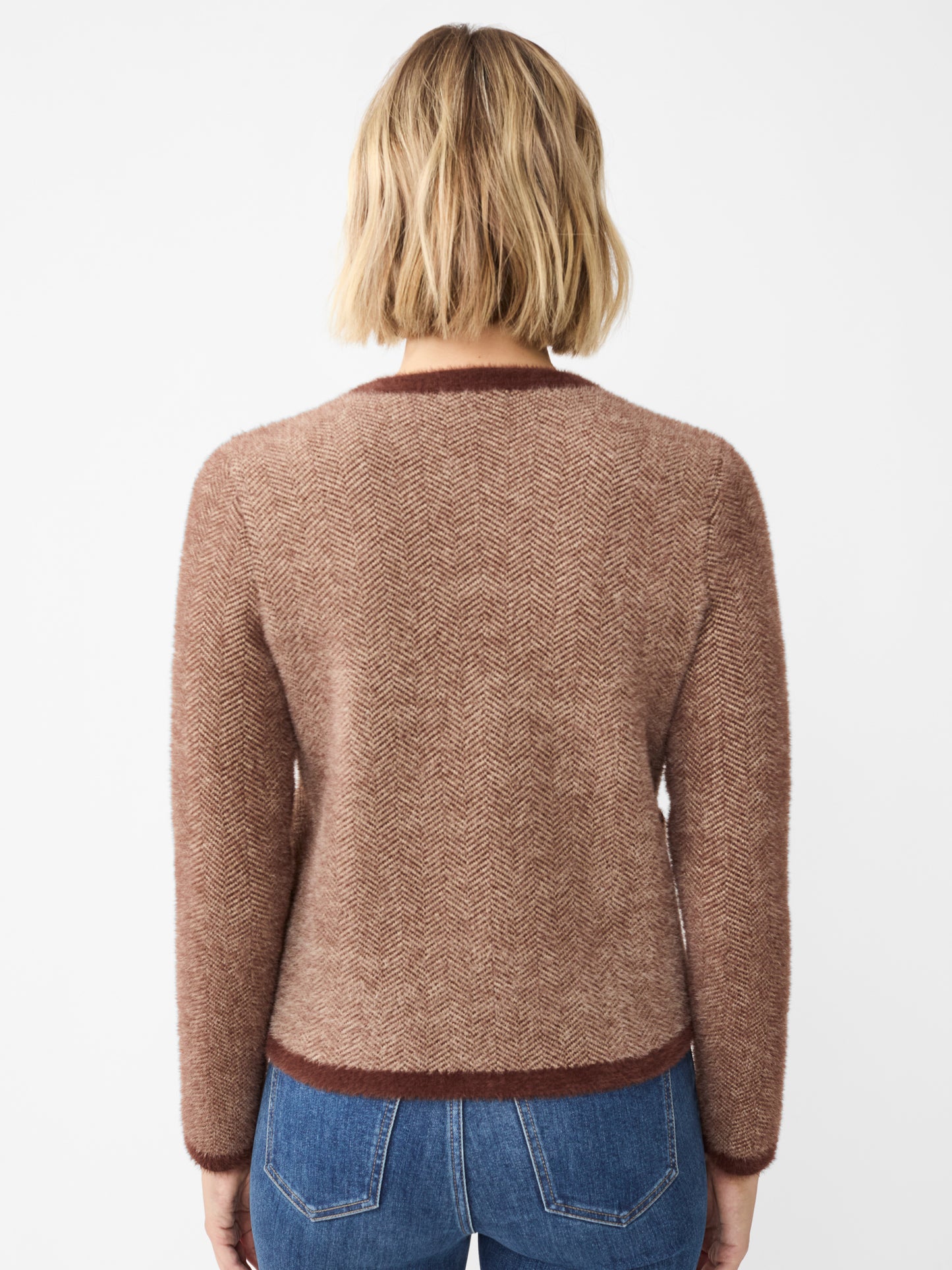 J.McLaughlin Inez cardigan in brown/white made with nylon.