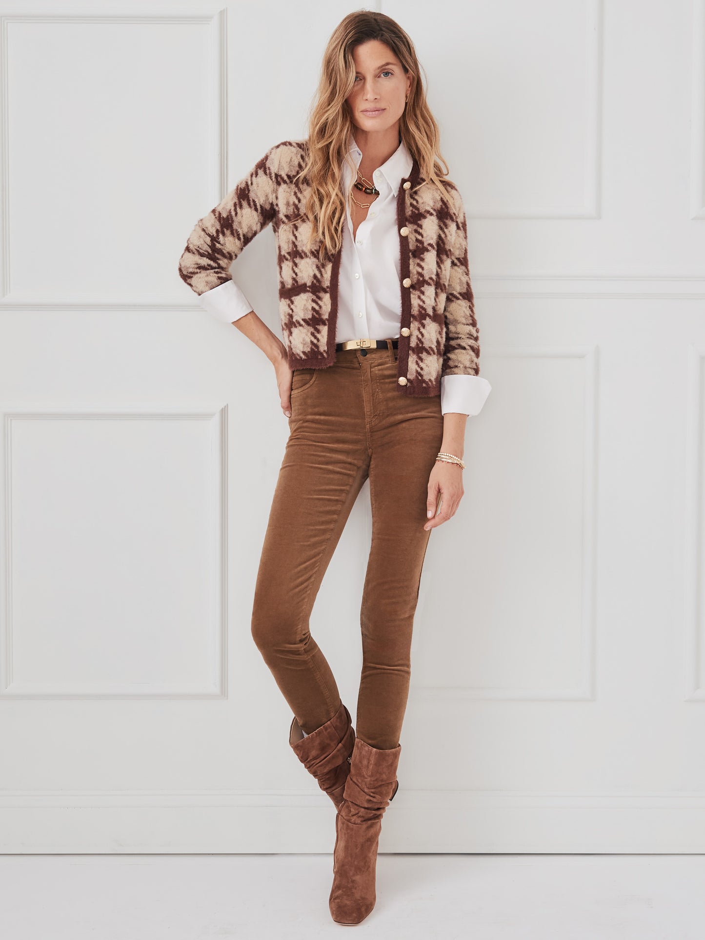 J.McLaughlin Inez sweater in brown/taupe  made with nylon eyelash yarn.