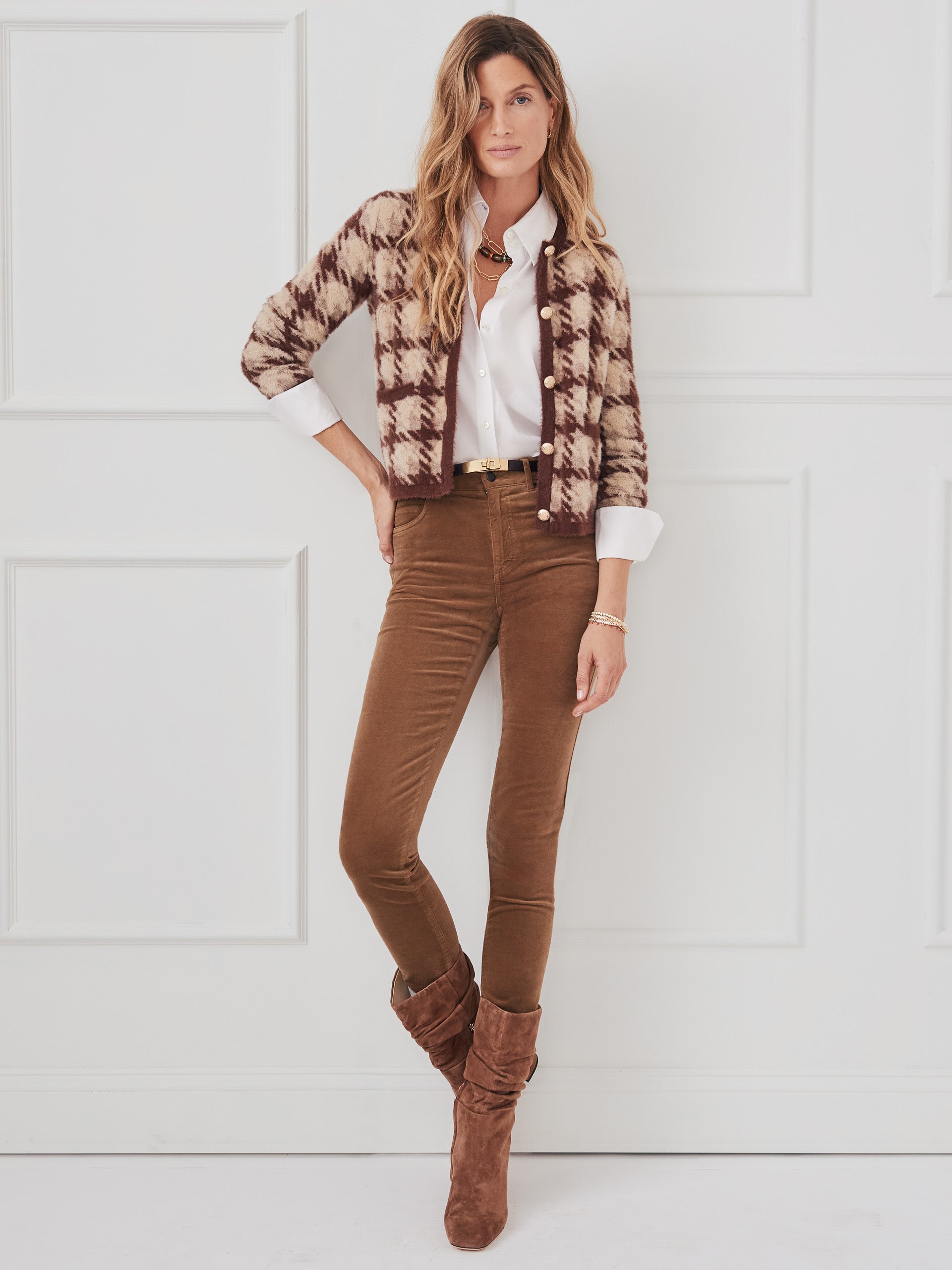 J.McLaughlin Inez sweater in brown/taupe  made with nylon eyelash yarn.