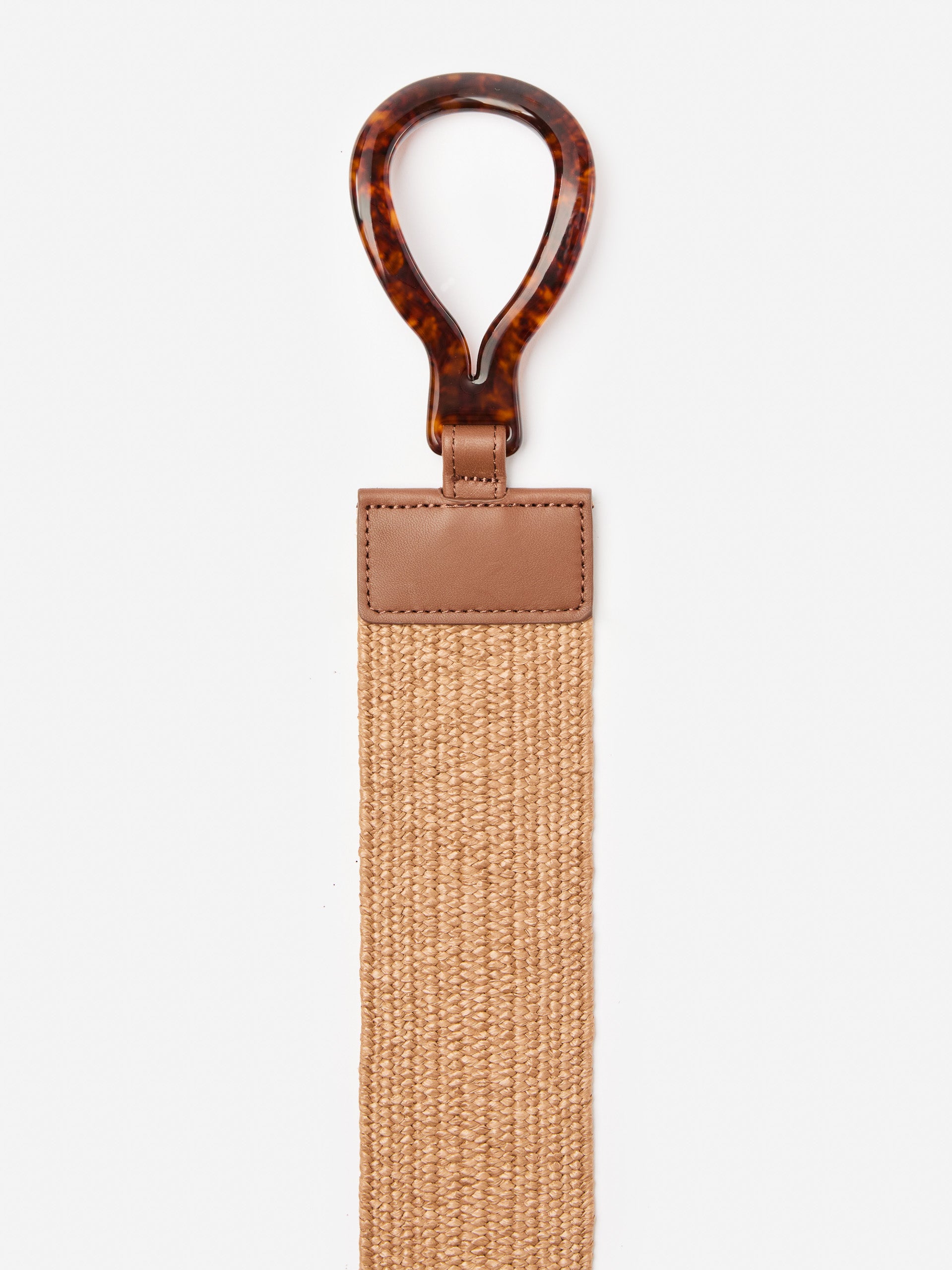 J.McLaughlin Infinity belt in brown made with raffia and tortoise.