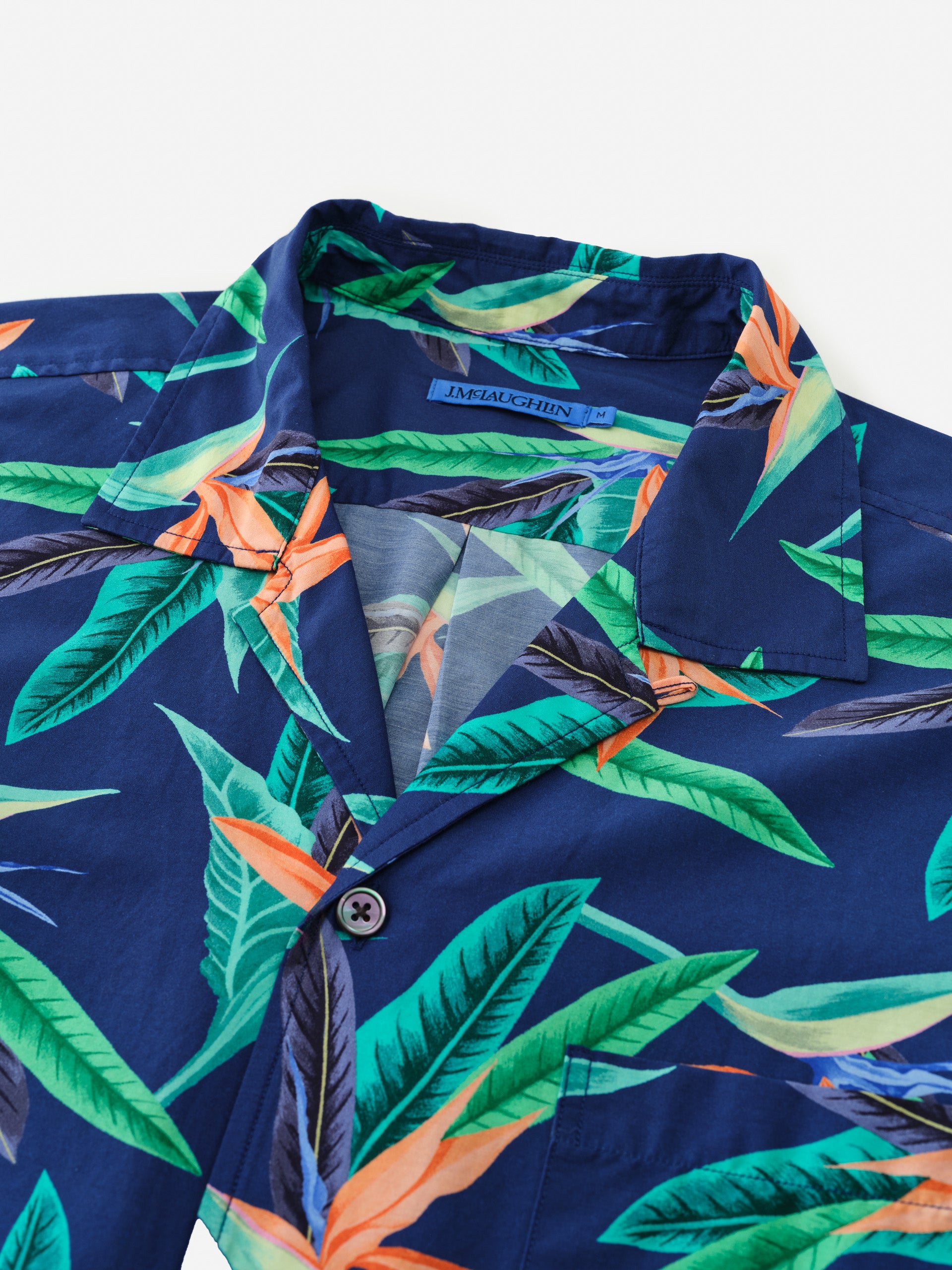 J.McLaughlin Irons shirt in navy/multi made with silk and cotton.