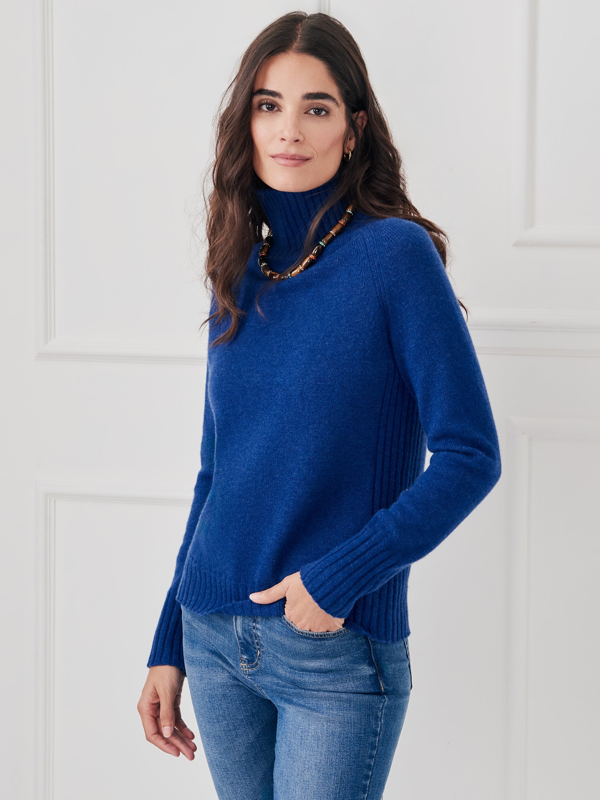 J.McLaughlin Isla sweater in denim made with cashmere. 
