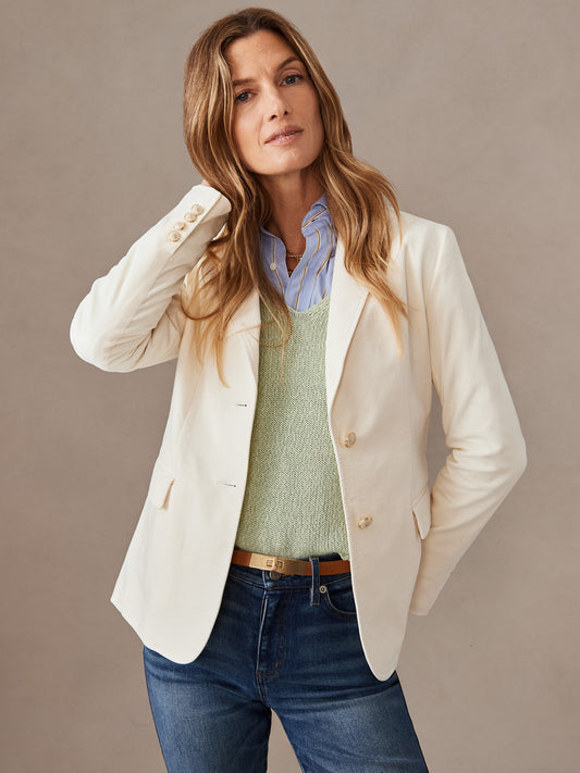 J.McLaughlin Ivette blazer in ivory made with stretch velveteen. 