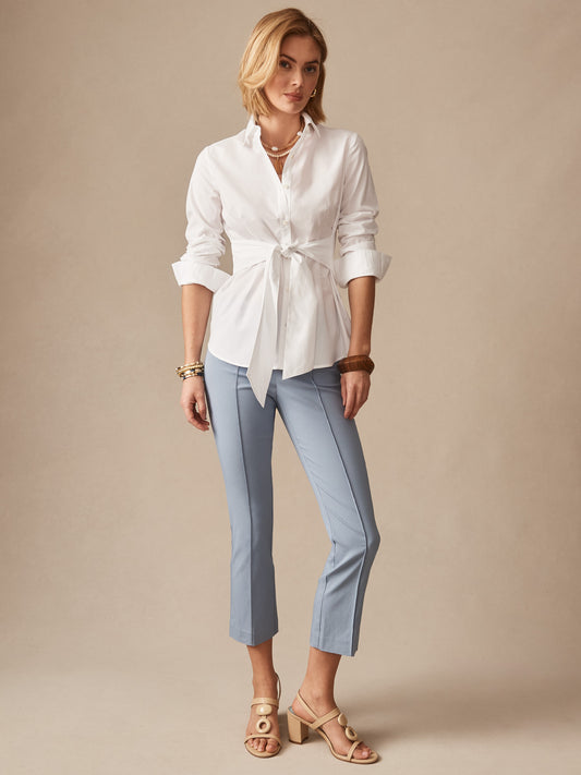 J.McLaughlin Ivy pants in frost blue made with Amelia cloth.