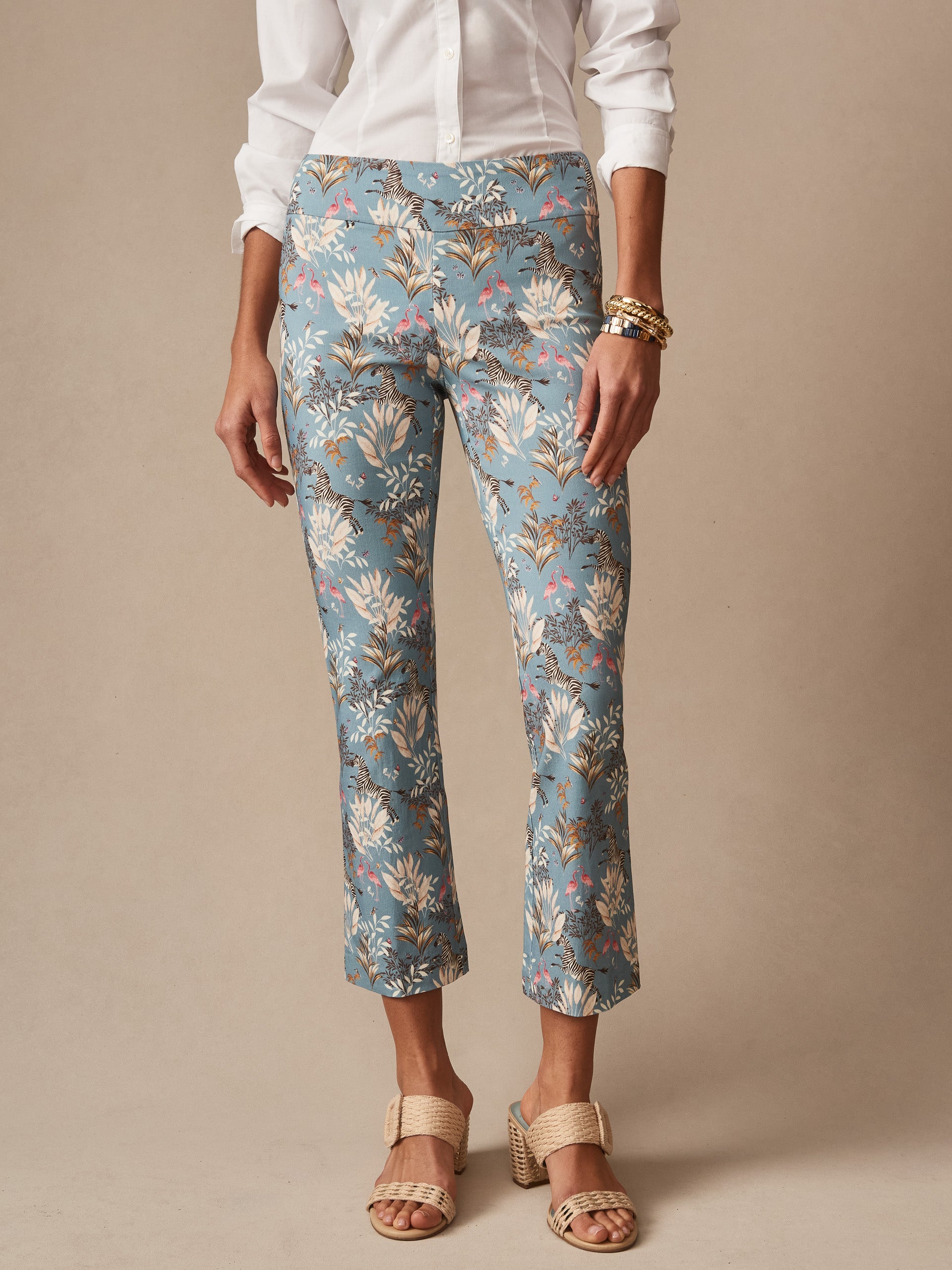J.McLaughlin ivy pants in blue/multi made with amelia cloth.