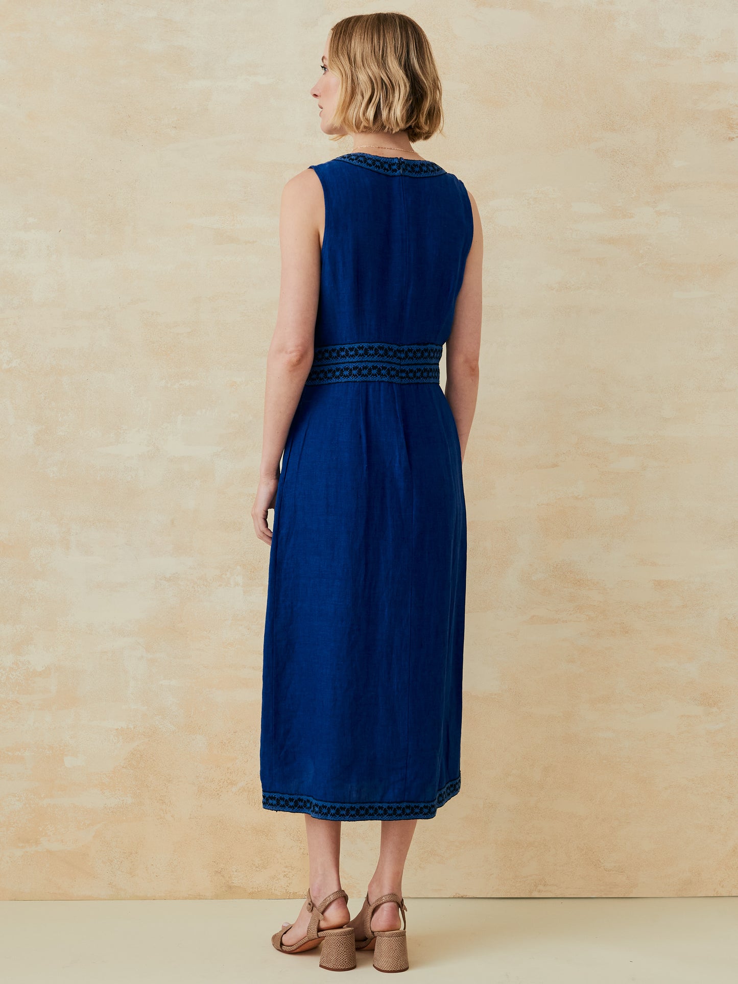 J.McLaughlin Izzy dress in denim blue made with linen.