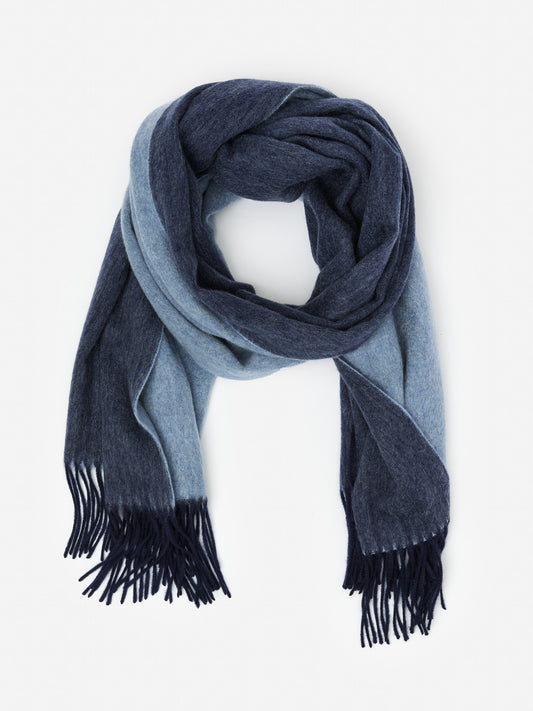 J.McLaughlin Jaipur scarf in navy/baby blue made with cashmere. 