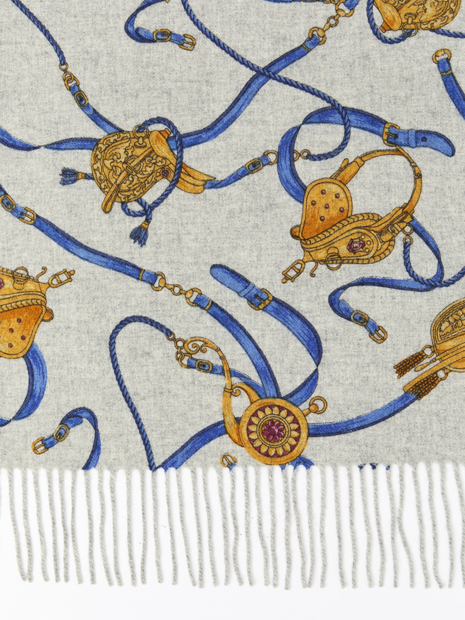 J.McLaughlin Jaipur scarf in heather gray/royal blue made with cashmere.