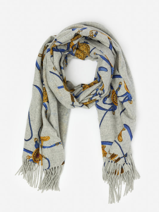 J.McLaughlin Jaipur scarf in heather gray/royal blue made with cashmere.