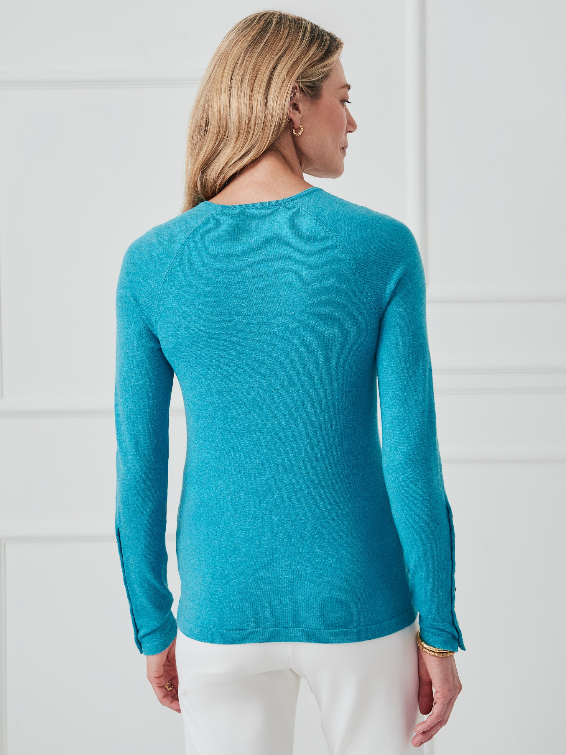 J.McLaughlin Jamey sweater in heather teal made with cotton/modal. 