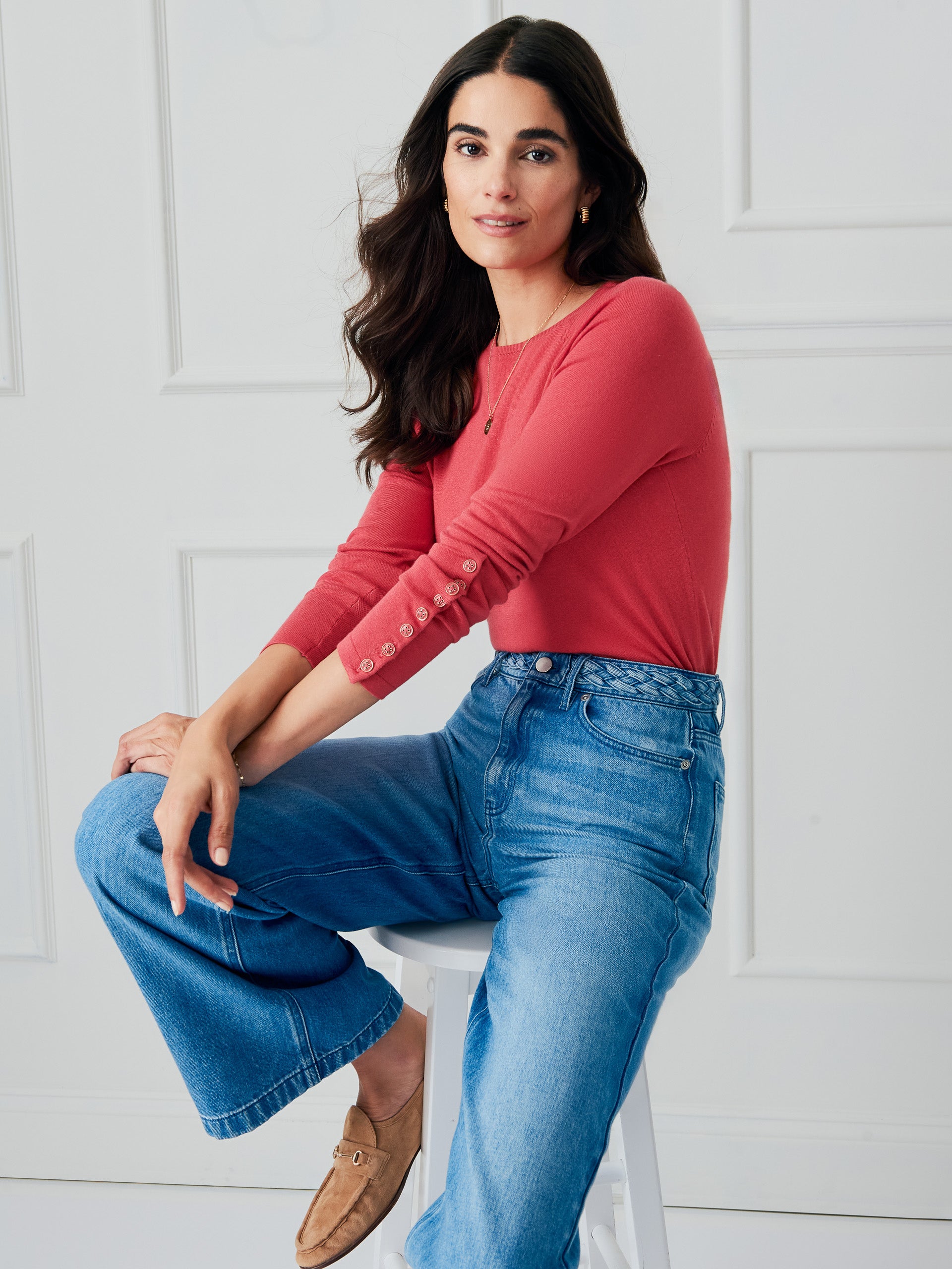 J.McLaughlin Jamey sweater in maple made with cotton/modal. 