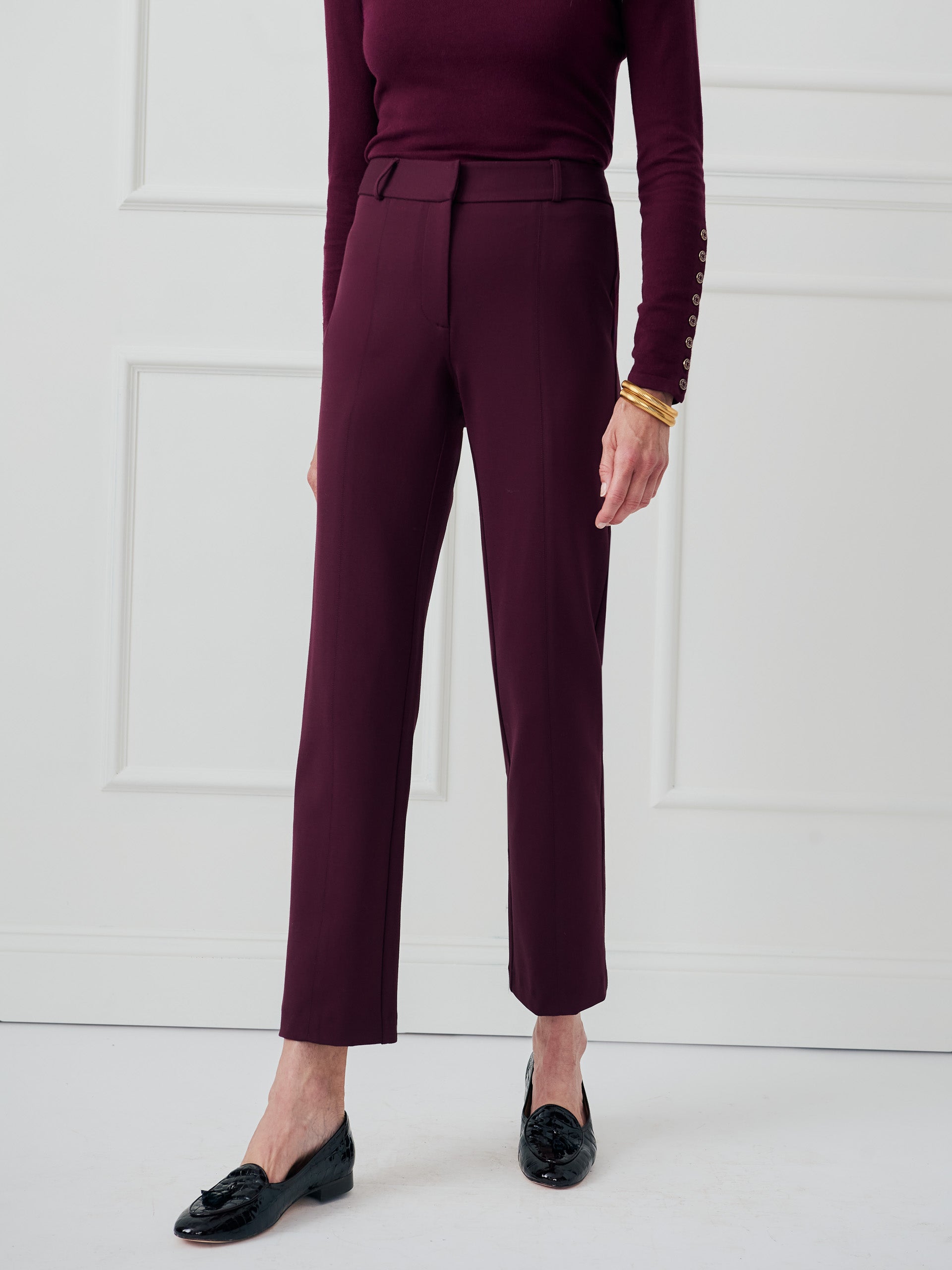 J.McLaughlin Ynez pants in merlot made with bainbridge cloth. 