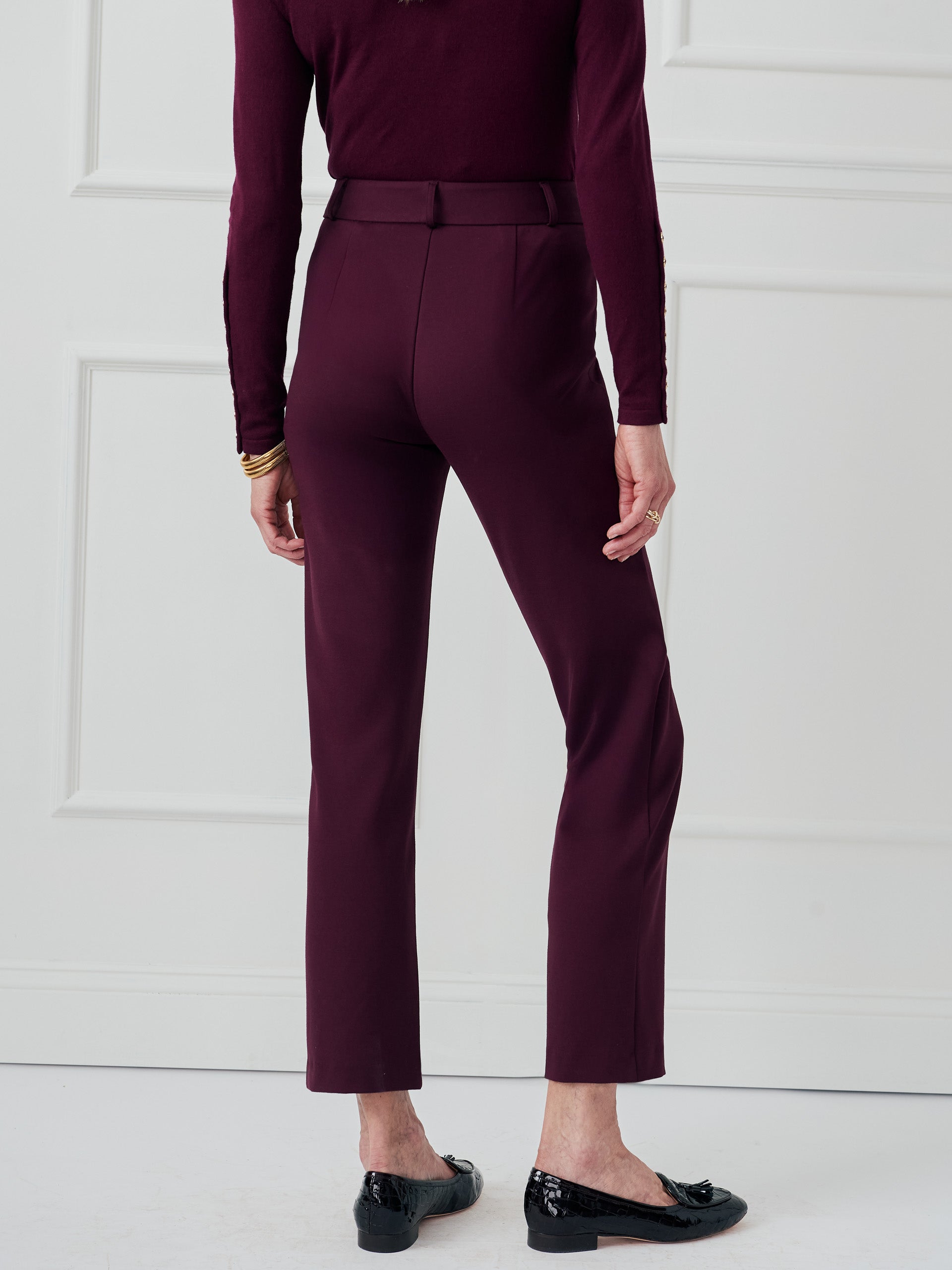 J.McLaughlin Ynez pants in merlot made with bainbridge cloth. 