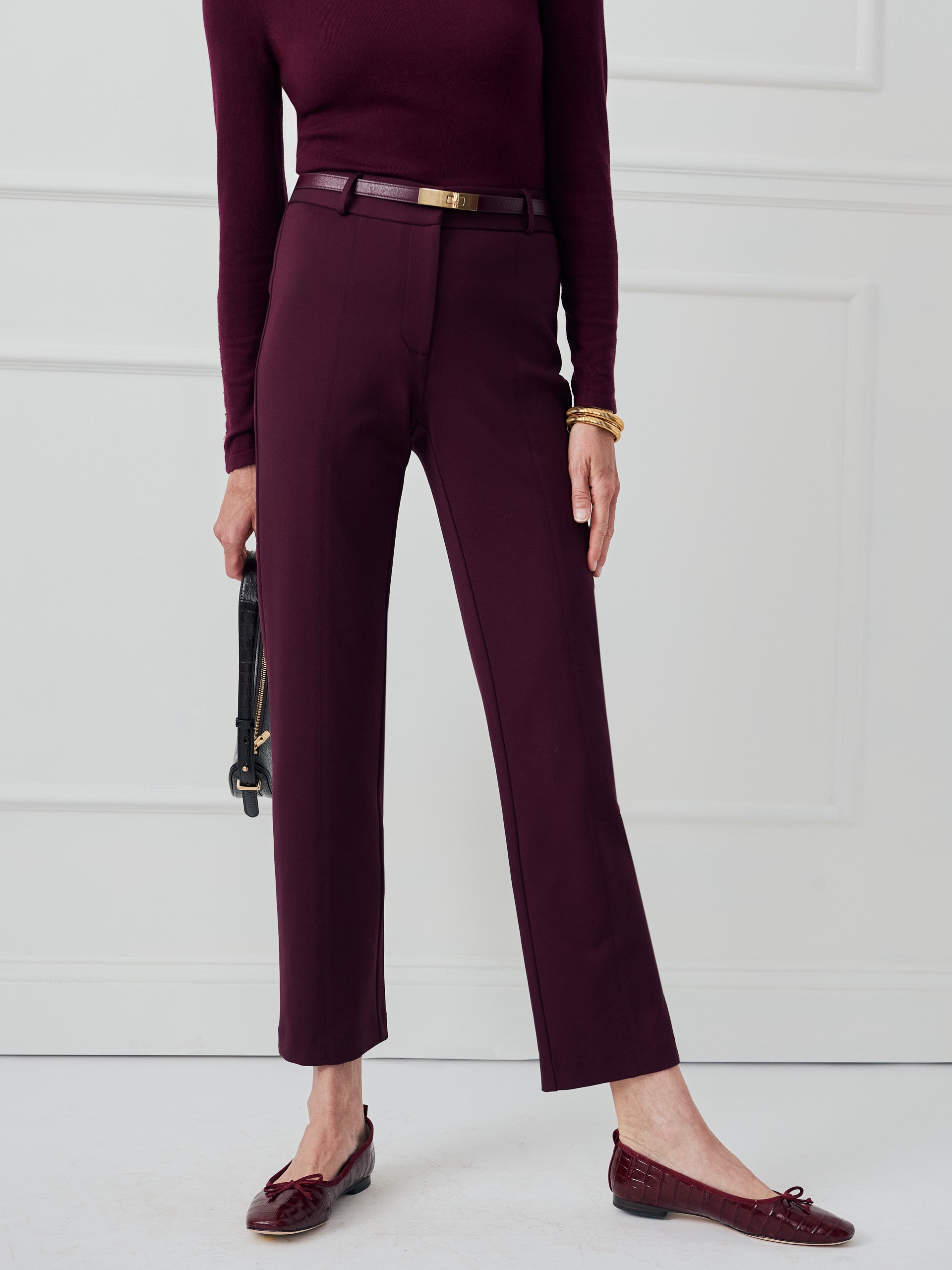 J.McLaughlin Ynez pants in merlot made with bainbridge cloth. 
