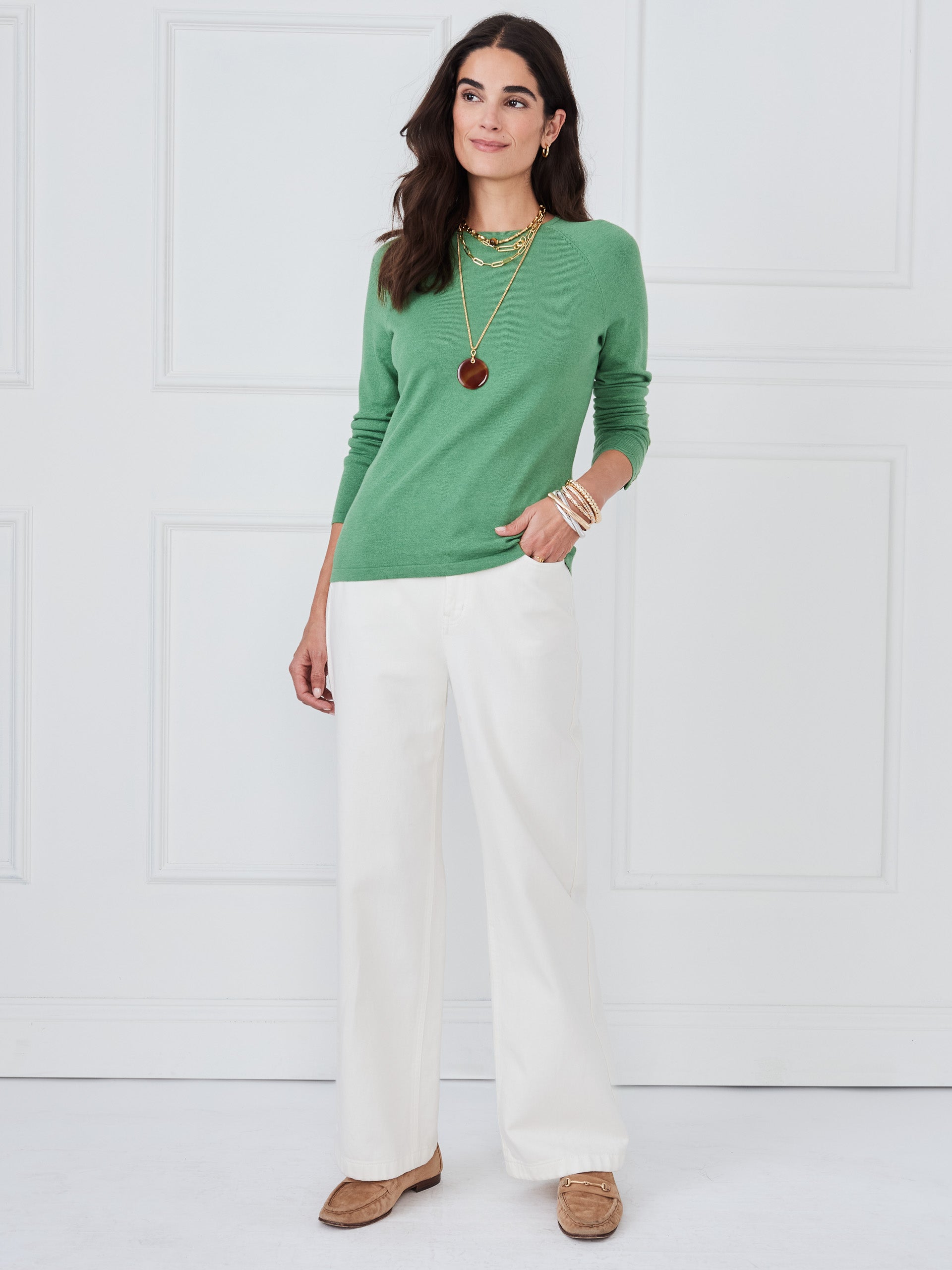 J.McLaughlin Jamey sweater in sea green made with cotton. 