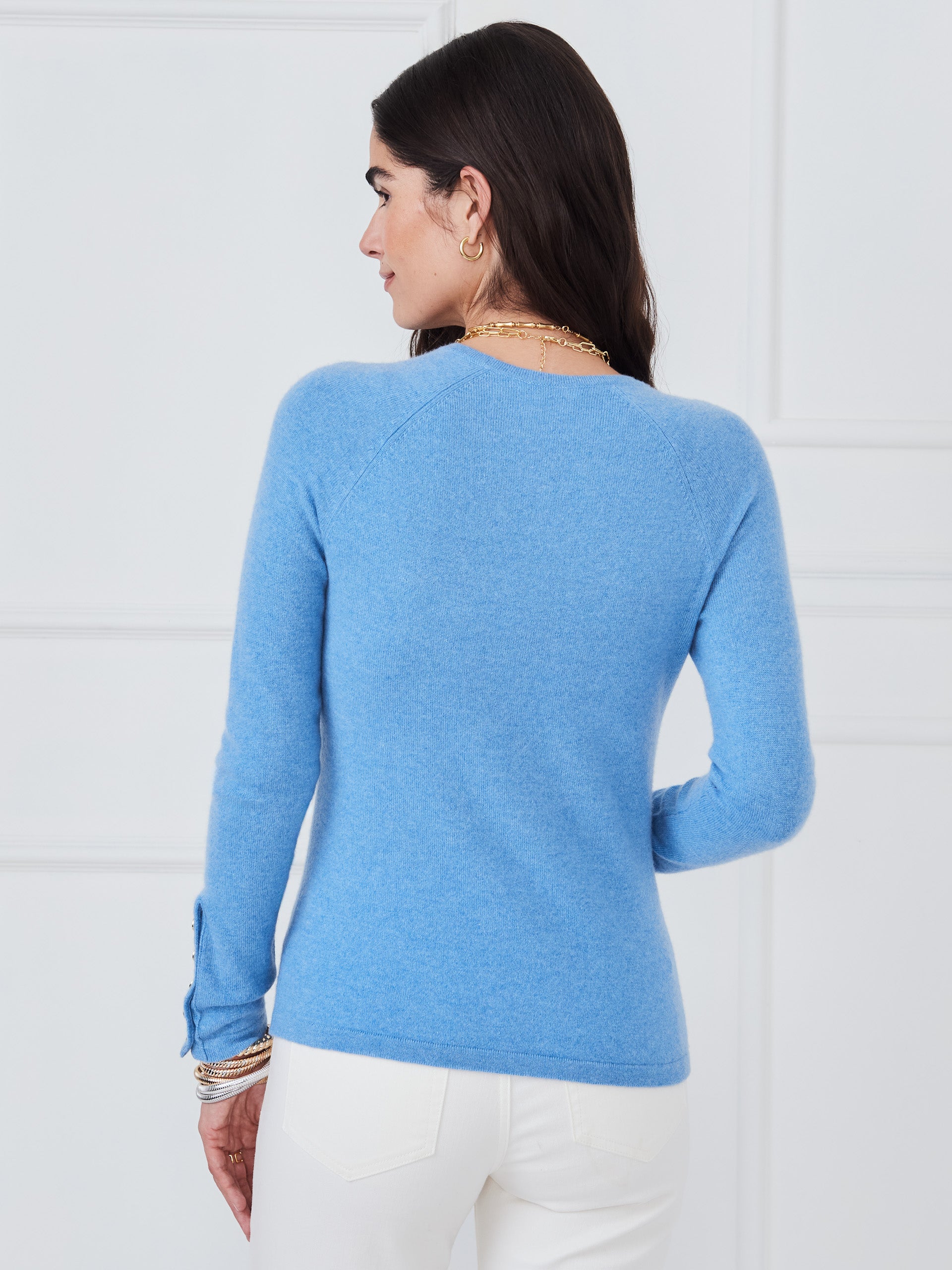 J.McLaughlin Jamey sweater in medium blue made with cashmere. 