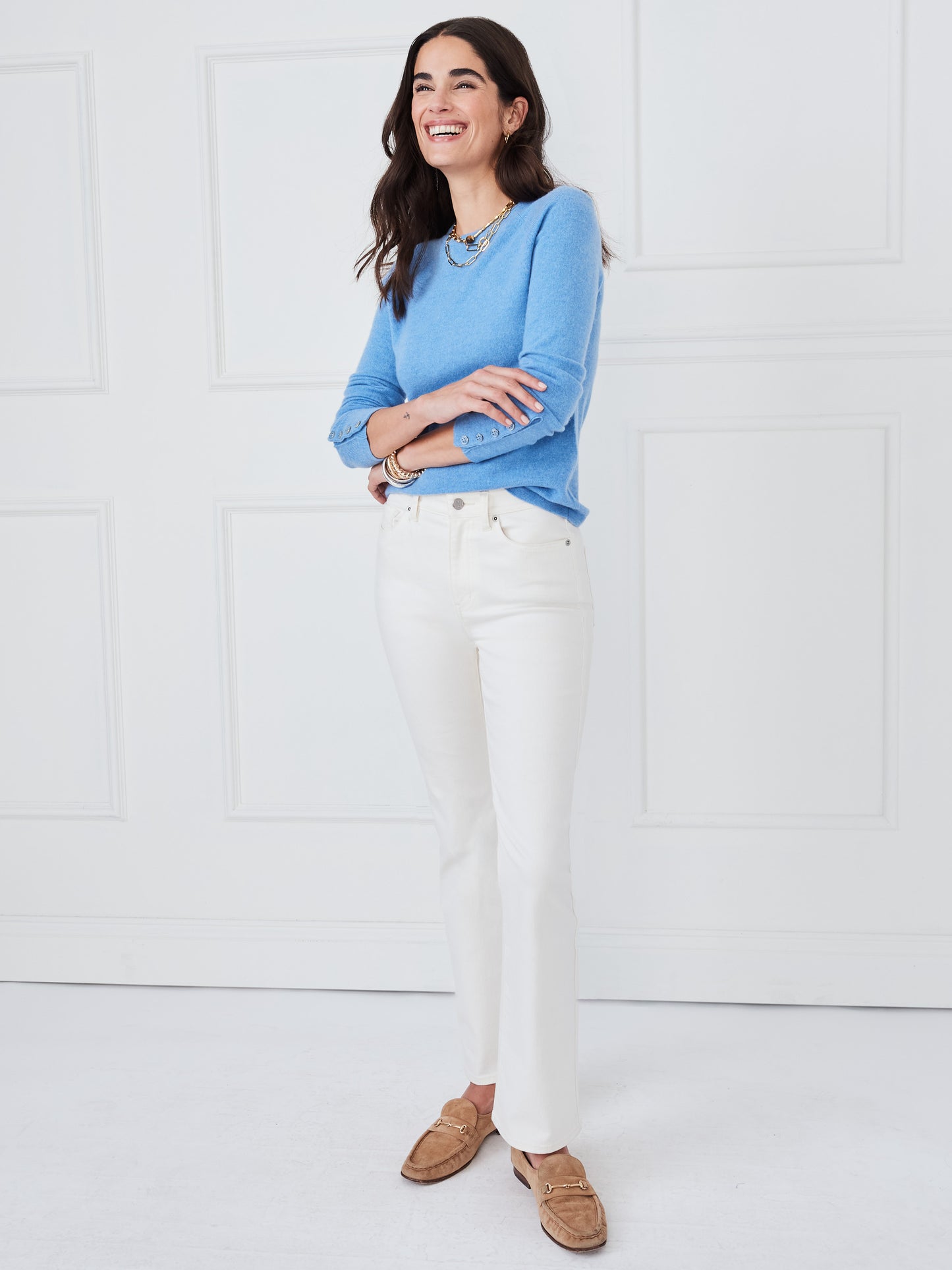 J.McLaughlin Jamey sweater in medium blue made with cashmere. 