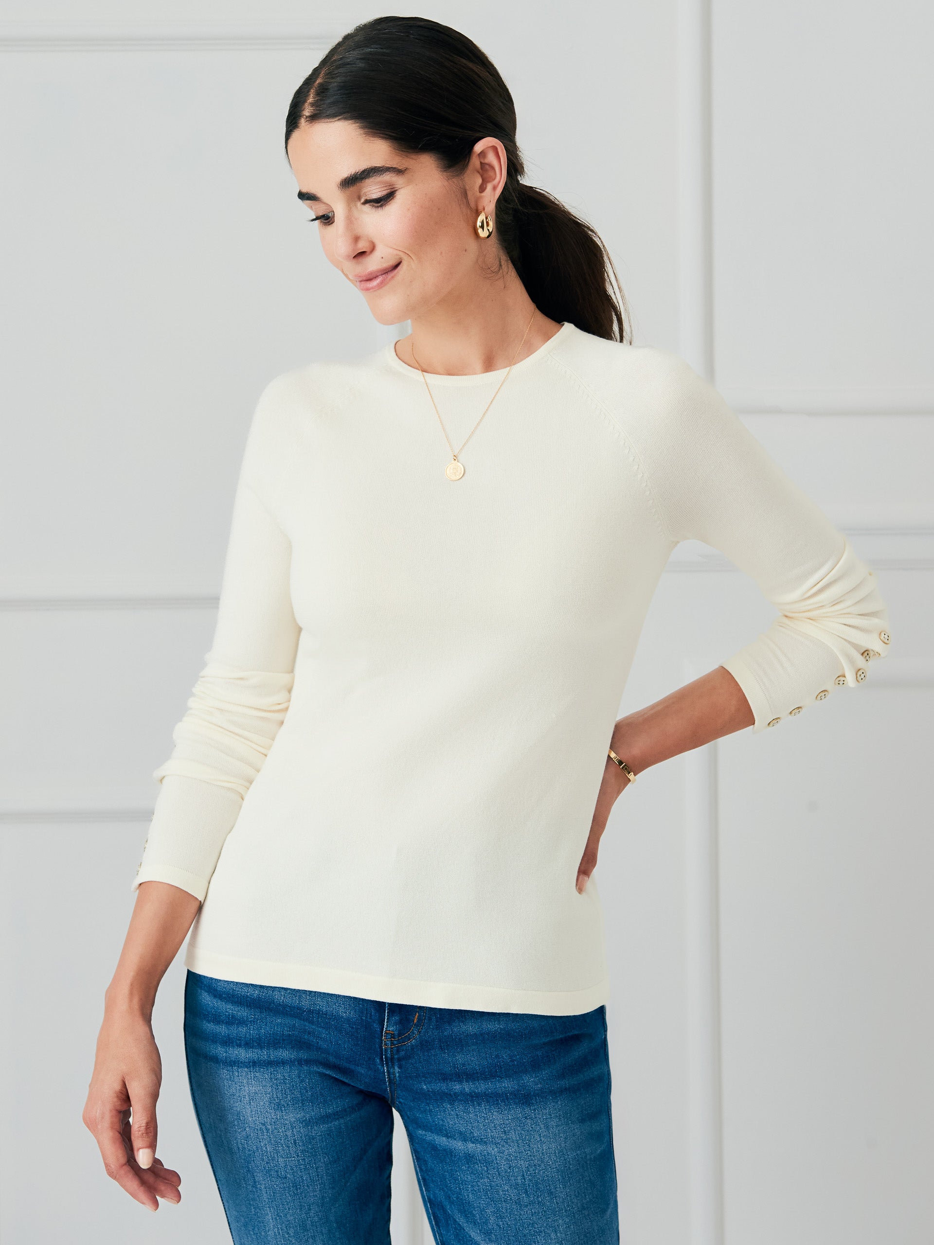 J.McLaughlin Jamey sweater in egret white made with cotton/modal. 