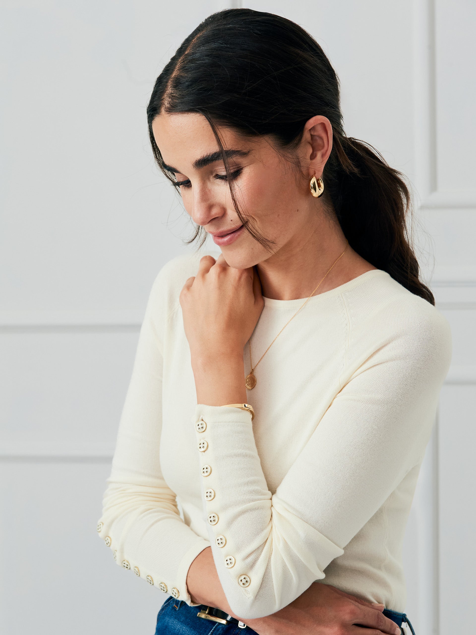 J.McLaughlin Jamey sweater in egret white made with cotton/modal. 