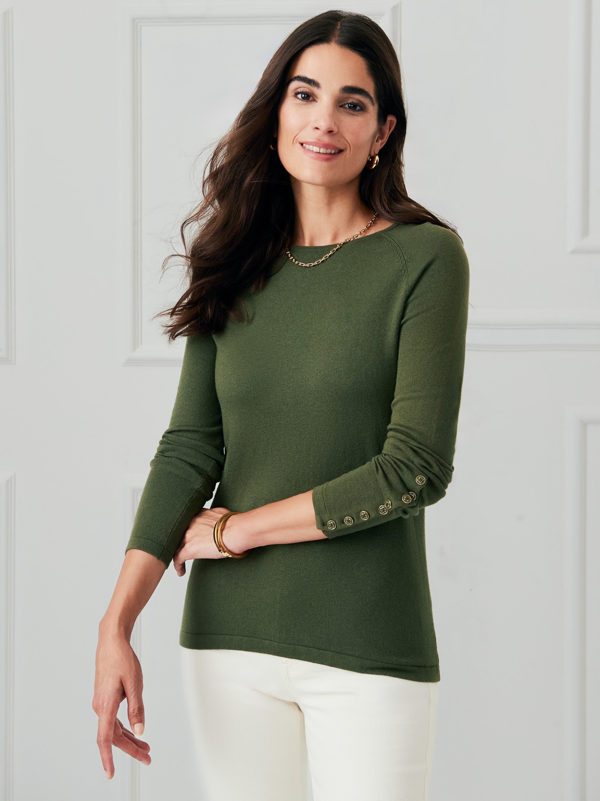 J.McLaughlin Jamey sweater in olive made with cotton/modal. 