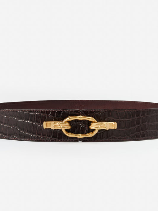 J.McLaughlin Jayna belt in dark brown made with embossed leather. 