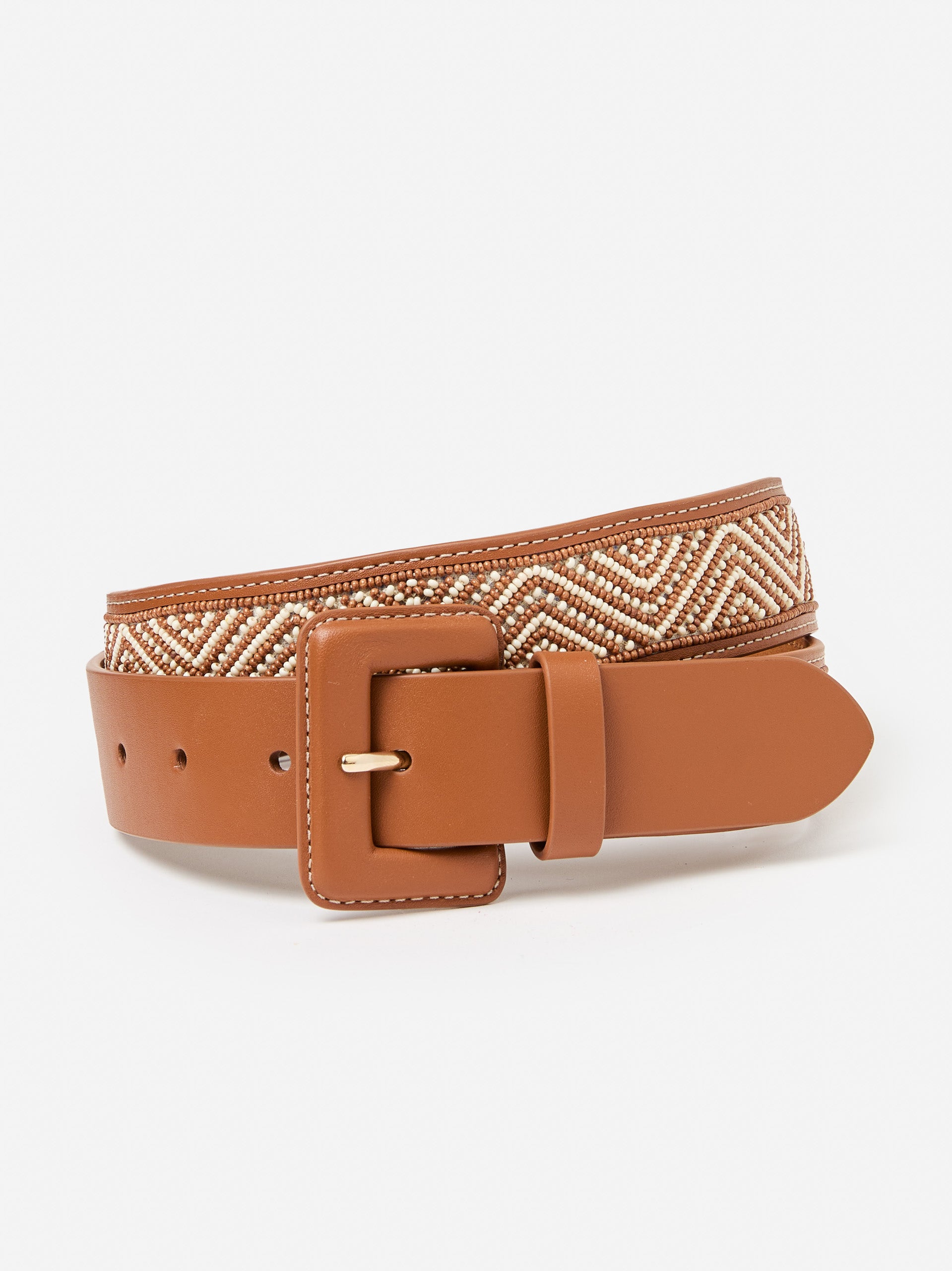 J.McLaughlin Jema belt in brown made with leather and beaded embroidery.