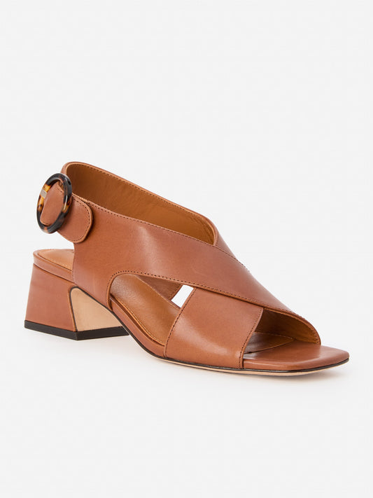 J.McLaughlin Jessamine sandals in cognac made with leather.