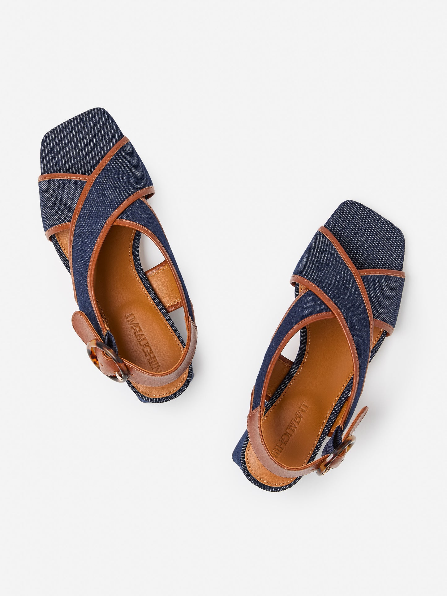 J.McLaughlin Jessamine shoe in Dark Indigo/Brown made with Cotton/Leather. 