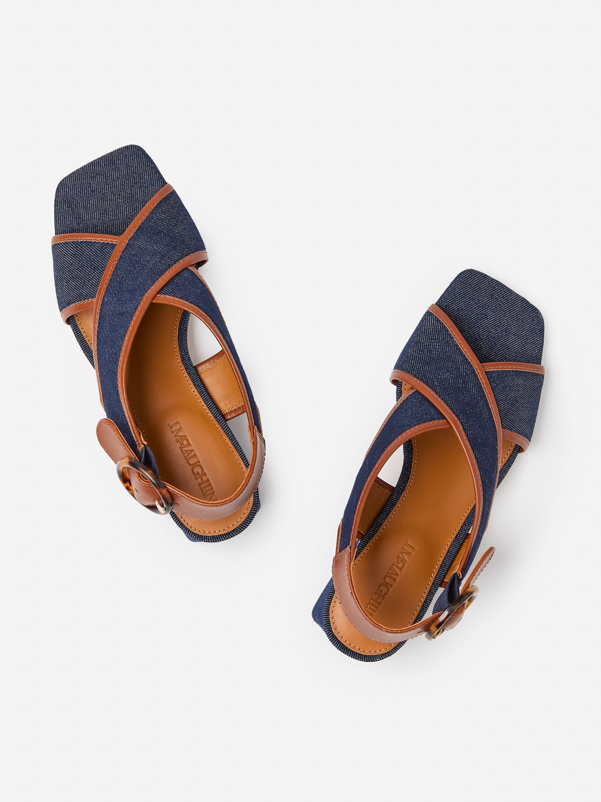 J.McLaughlin Jessamine shoe in Dark Indigo/Brown made with Cotton/Leather. 