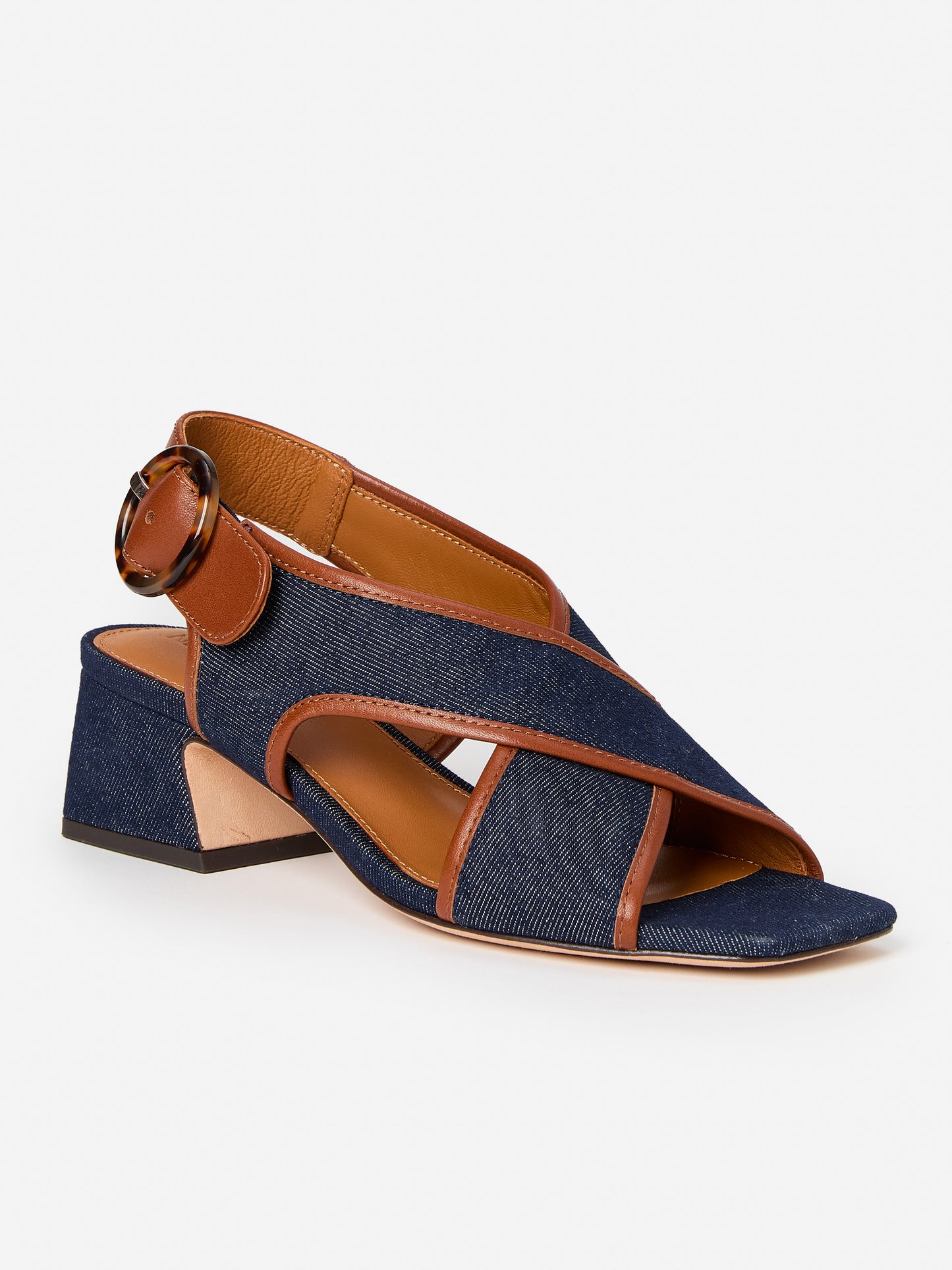 J.McLaughlin Jessamine shoe in Dark Indigo/Brown made with Cotton/Leather. 