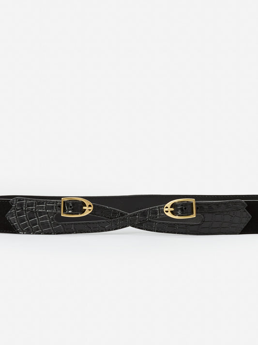 J.McLaughlin Jimena belt in black made with embossed leather/suede.